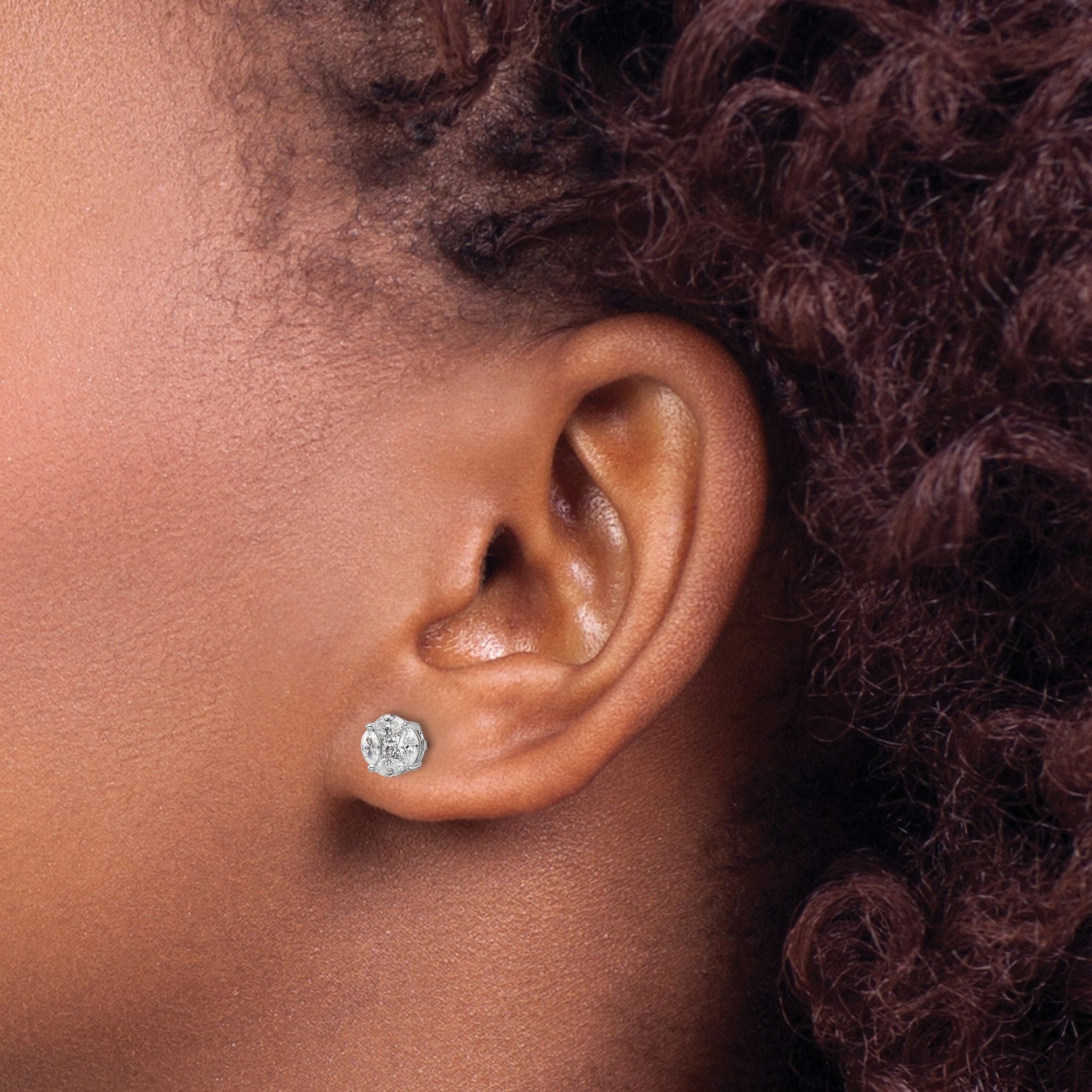 14k White Gold 1/2 carat Lab Grown Diamond VS/SI+ G+ Complete Round and Marquise Halo Post Earrings