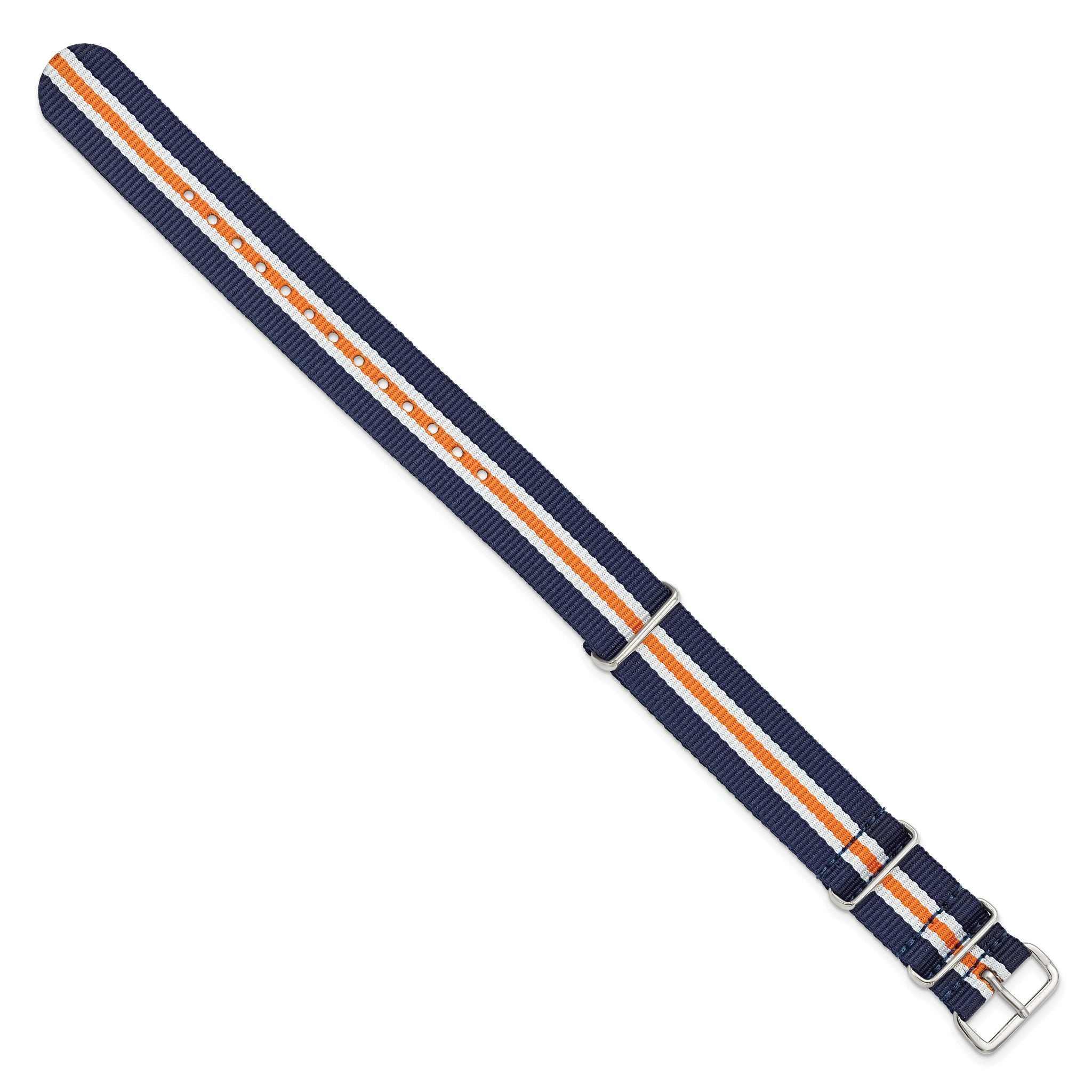 Striped Ballistic Nylon Watch Band in Navy, Orange & White, 22mm Secondary image