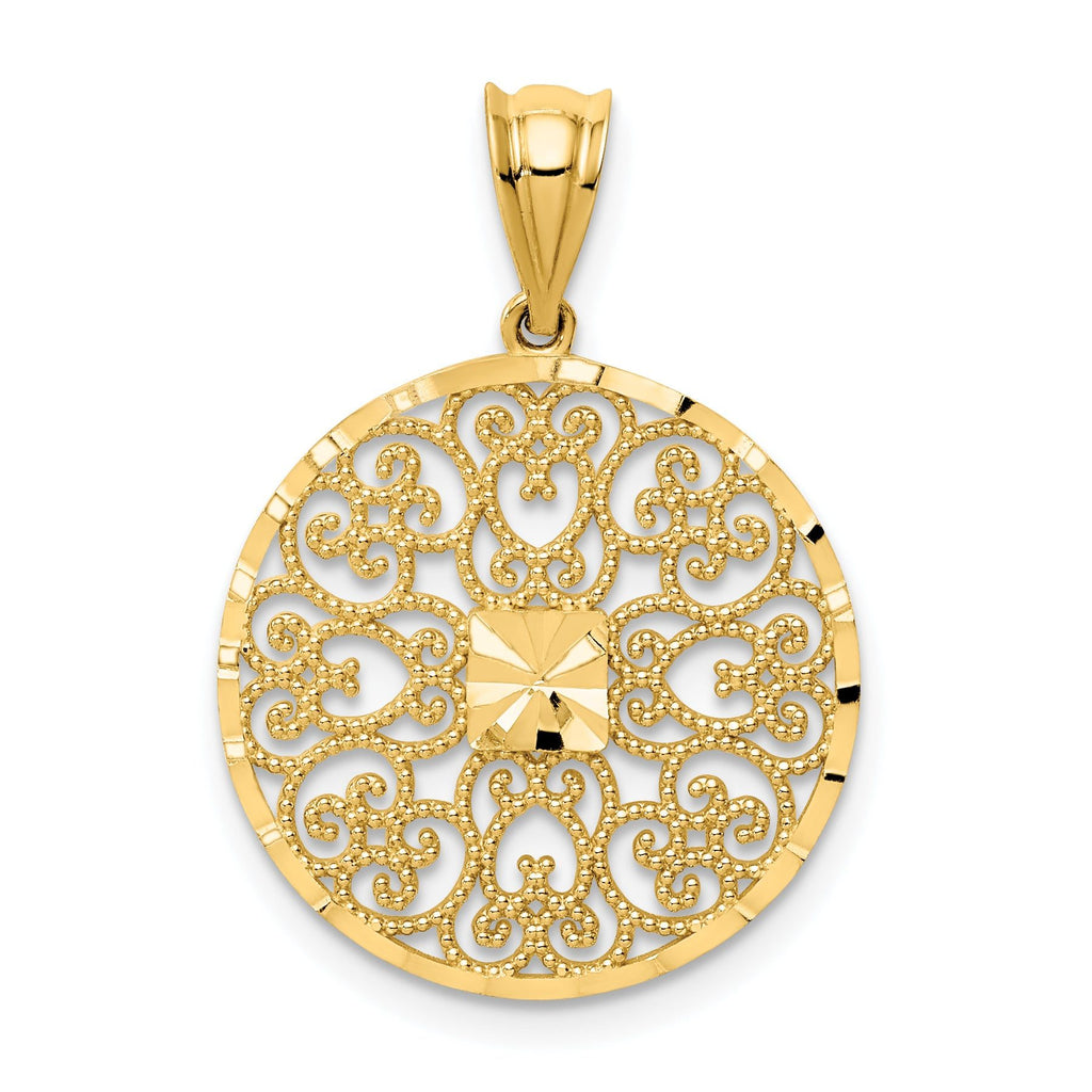 14K Gold Fancy Filigree Charm with Diamond-Cut Polished Finish  Elegant and Timeless Design