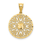 14K Gold Fancy Filigree Charm with Diamond-Cut Polished Finish  Elegant and Timeless Design