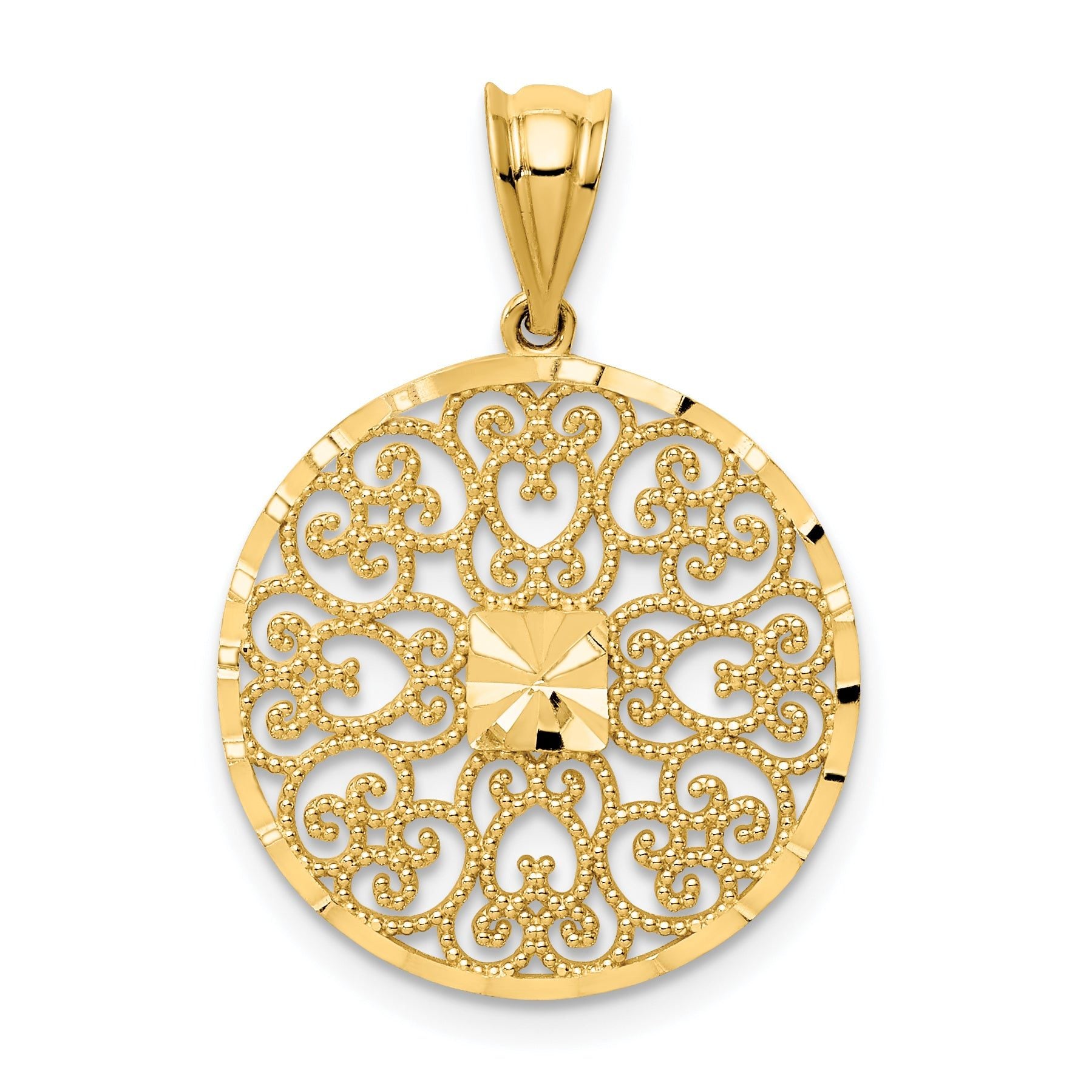 14K Gold Fancy Filigree Charm with Diamond-Cut Polished Finish  Elegant and Timeless Design