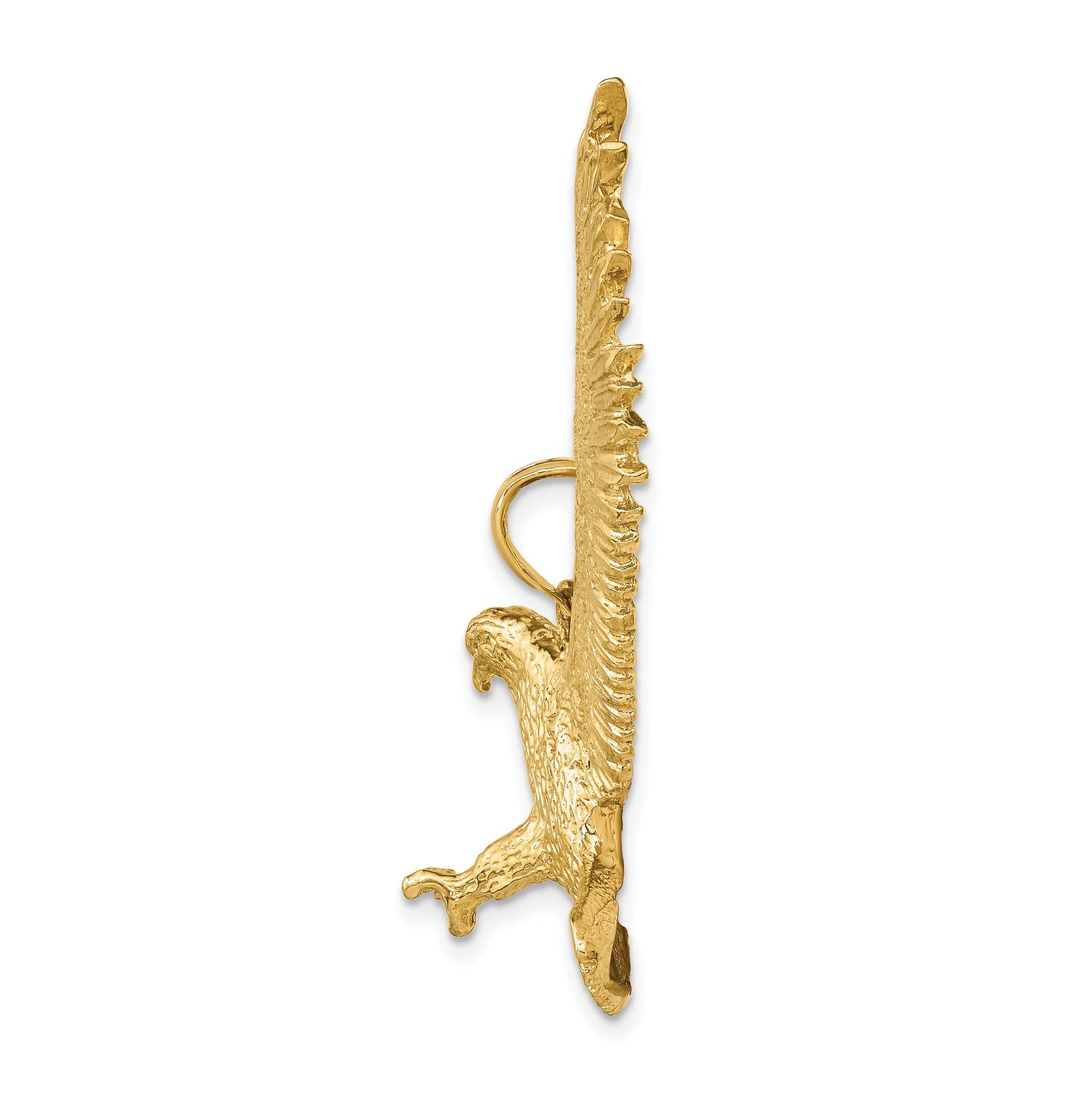 14K Gold Men's Eagle Pendant with Polished Finish and Textured Detail Secondary image