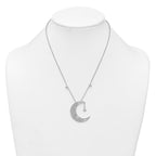 Sterling Silver Rhodium-plated Polished CZ Filigree Moon and Stars 18 Inch Necklace
