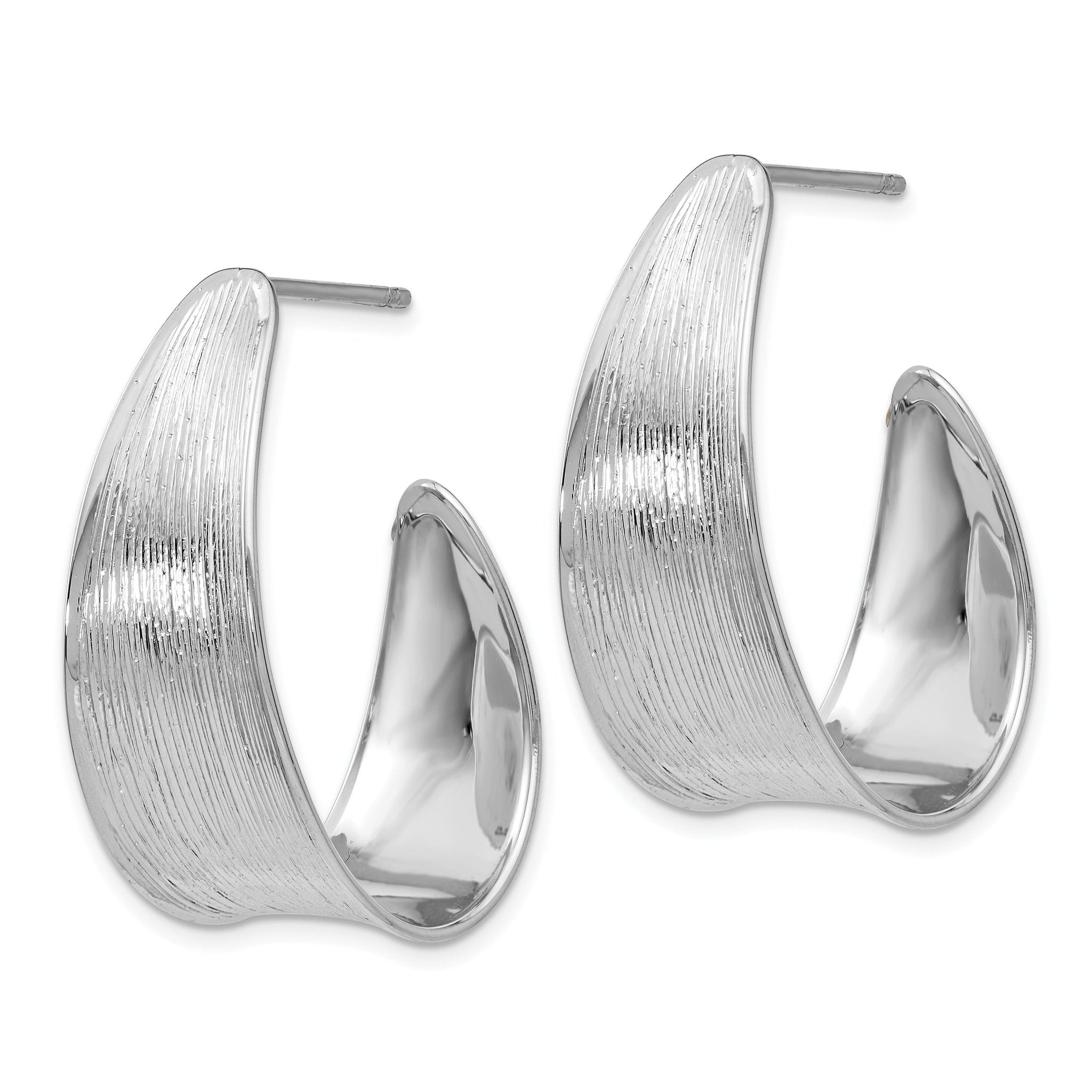 Sterling Silver 925 Polished Textured J-Hoop Earrings by Sophia Jewelers Secondary image