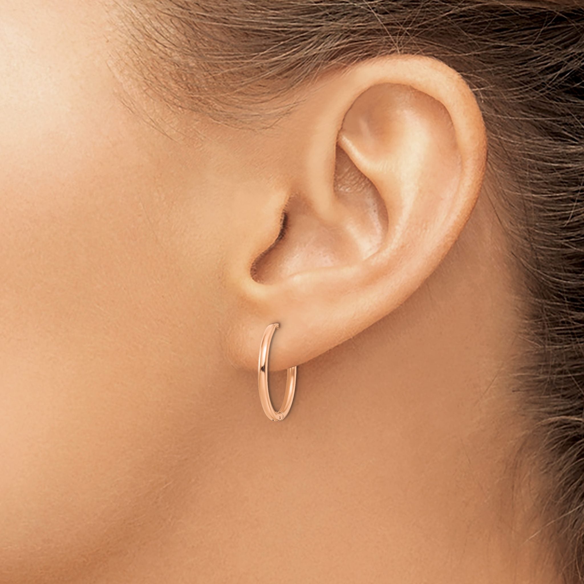 Stainless Steel Rose Gold-Tone Polished Hinged Huggie Hoop Earrings for Women