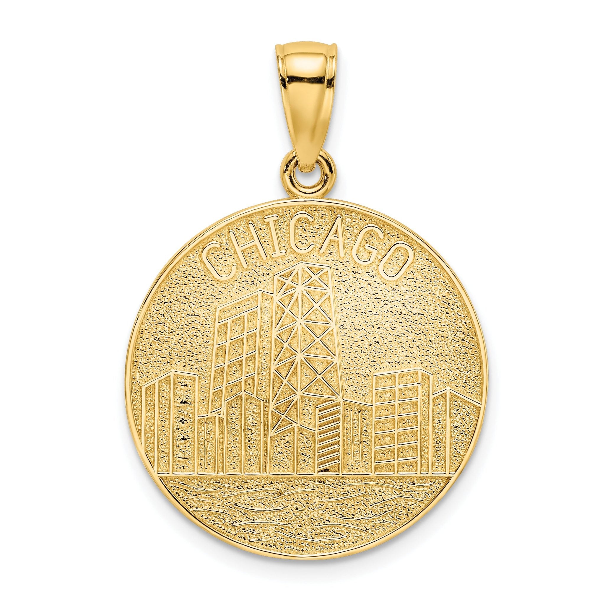 14K CHICAGO Skyline On Round Disc Charm Main image