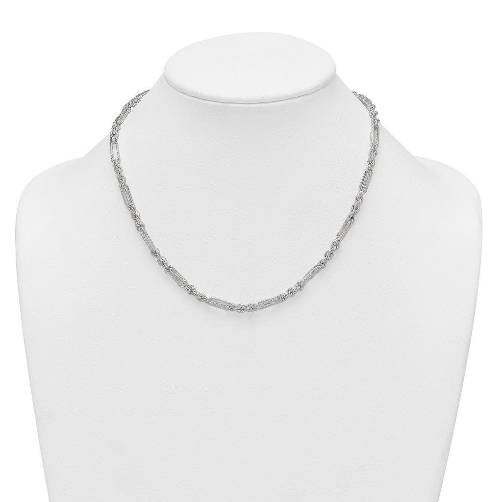 Sterling Silver Polished Textured 4.5mm Figaro Rope 18 inch Necklace