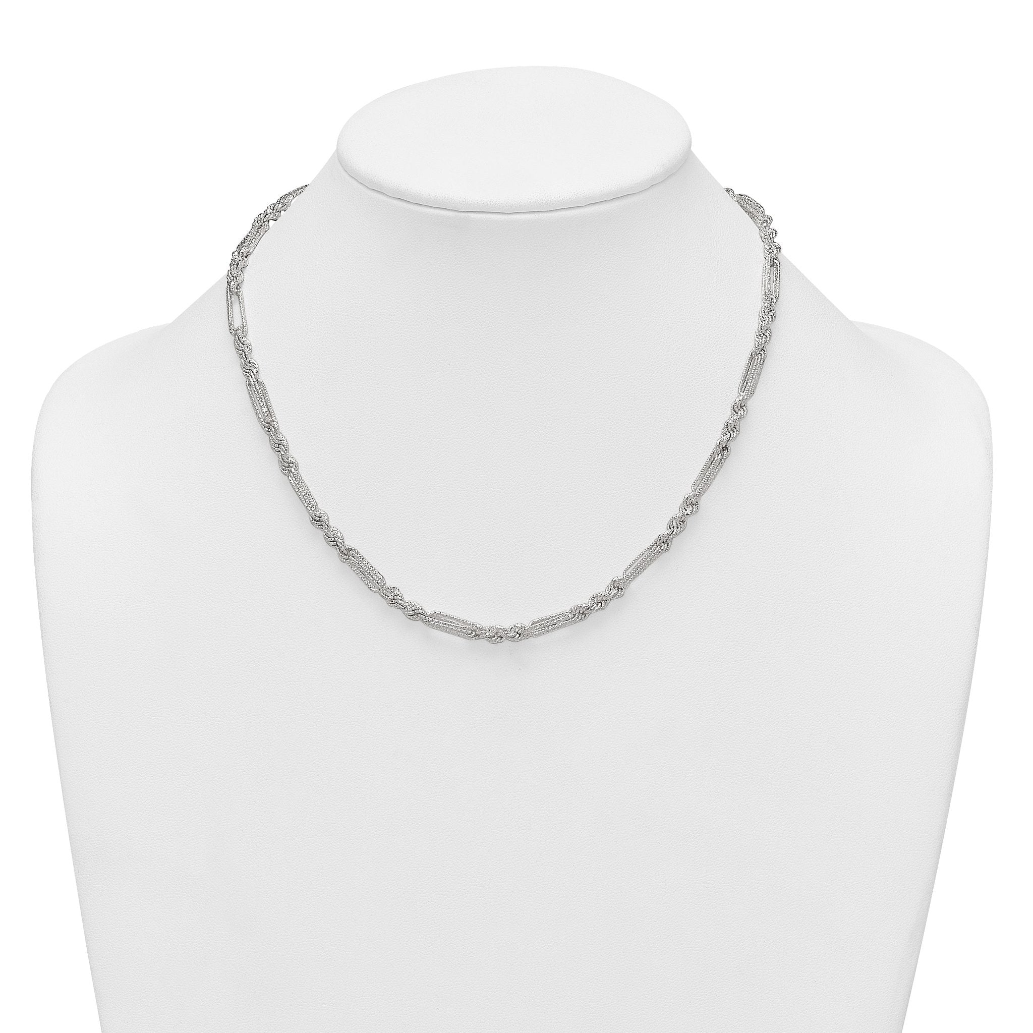 Sterling Silver Polished Textured 4.5mm Figaro Rope 18 inch Necklace
