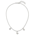 Sterling Silver Polished White CZ Heart/Flower/Butterfly Childrens 14 inch with 1 inch Extension Necklace