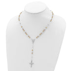 Sterling Silver 925 Polished Rosary Necklace with Tri-Color Beads