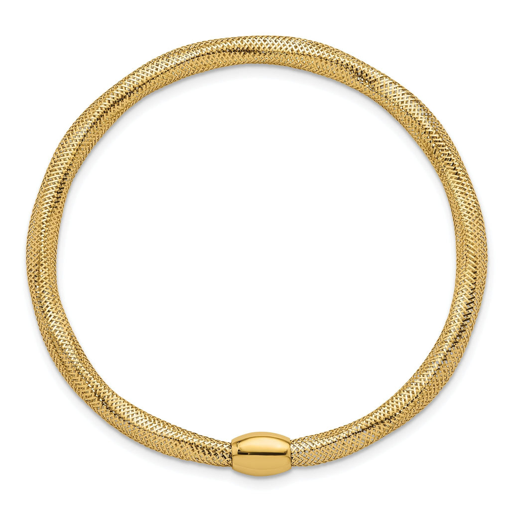 14k Polished 4.25mm Flexible Wavy Mesh with Bead Slip-on Stretch Bracelet