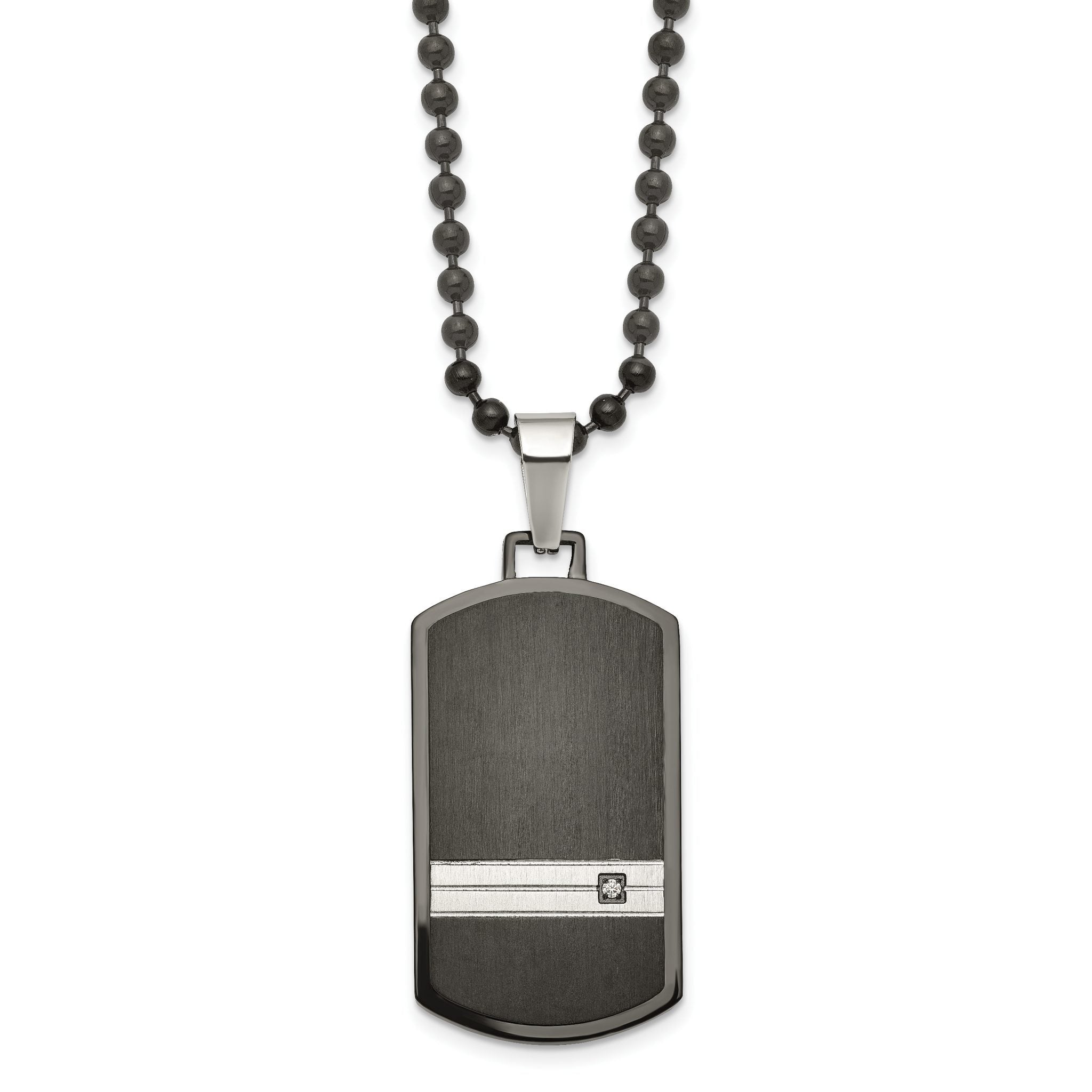 Chisel Stainless Steel Brushed and Polished Black IP-plated with CZ Dog Tag on a 24 inch Ball Chain Necklace Main image