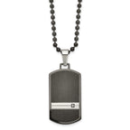 Chisel Stainless Steel Brushed and Polished Black IP-plated with CZ Dog Tag on a 24 inch Ball Chain Necklace
