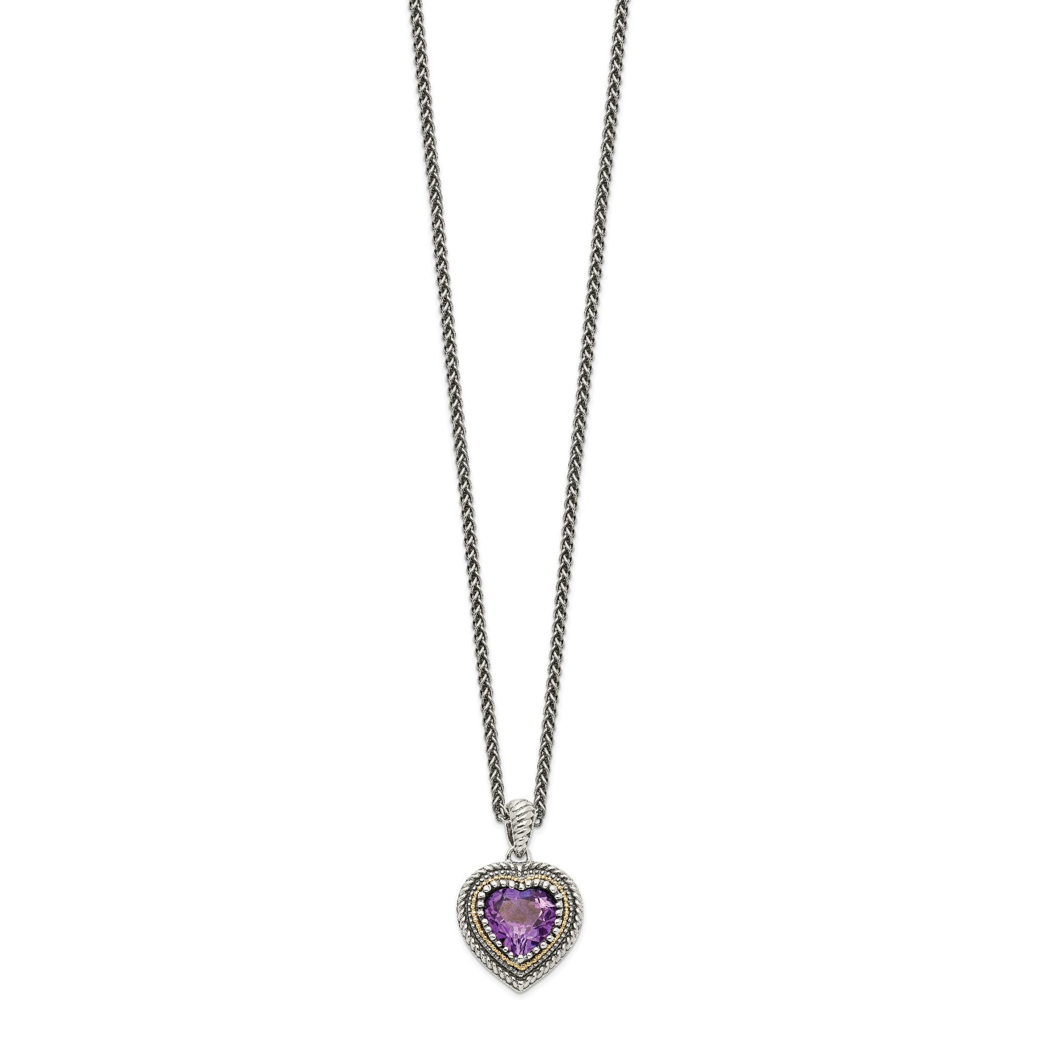 Sterling Silver & 14K Gold Amethyst Heart Necklace Vintage Inspired Elegance Secondary image