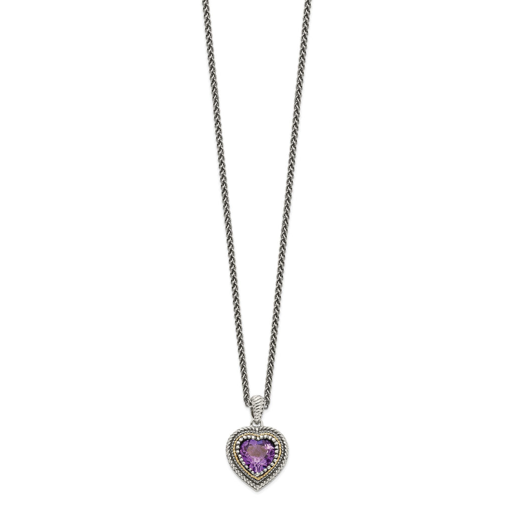 Sterling Silver & 14K Gold Amethyst Heart Necklace Vintage Inspired Elegance