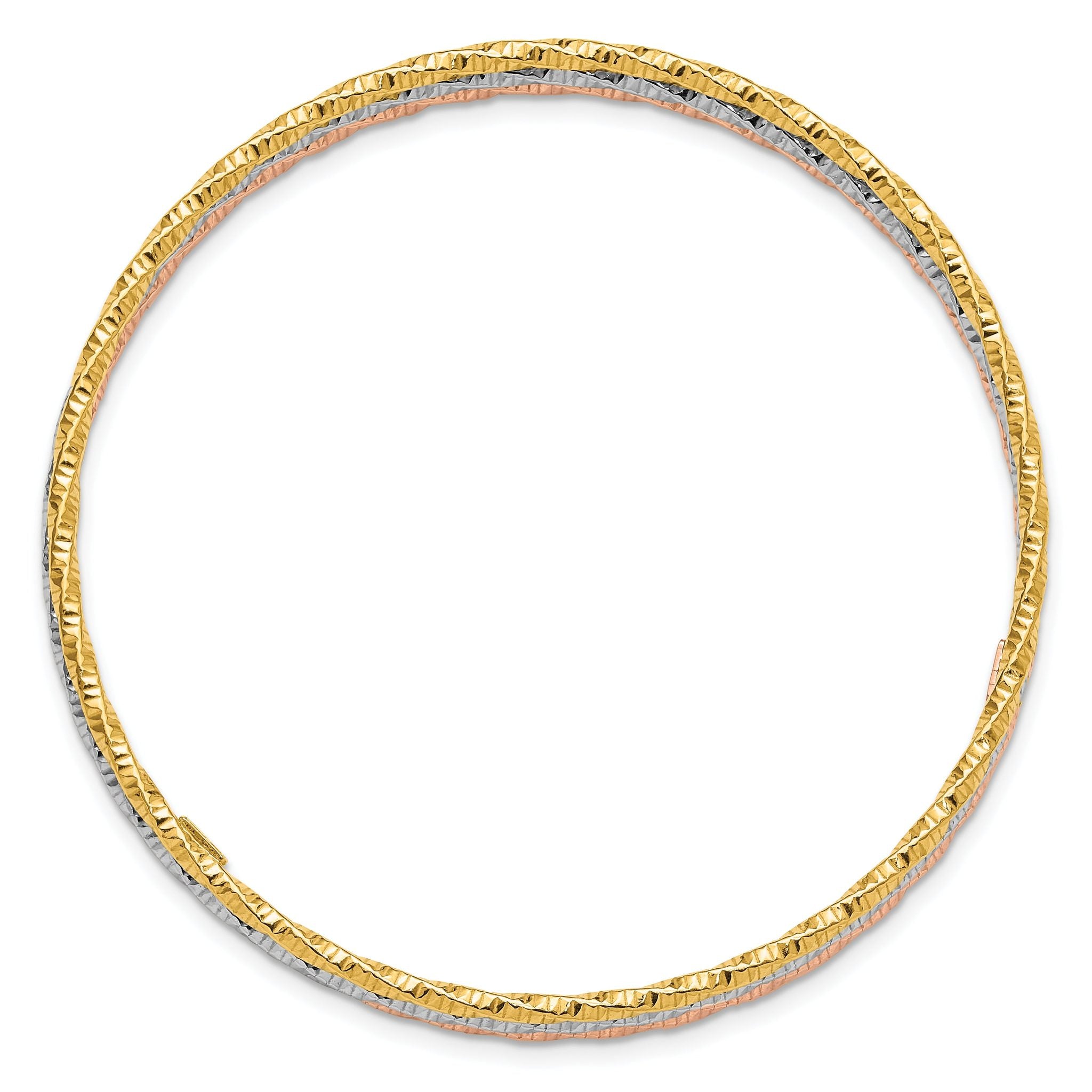 Sterling Silver Rhodium-plated Gold Rose-tone Diamond-cut Set of 3 Bangles Secondary image