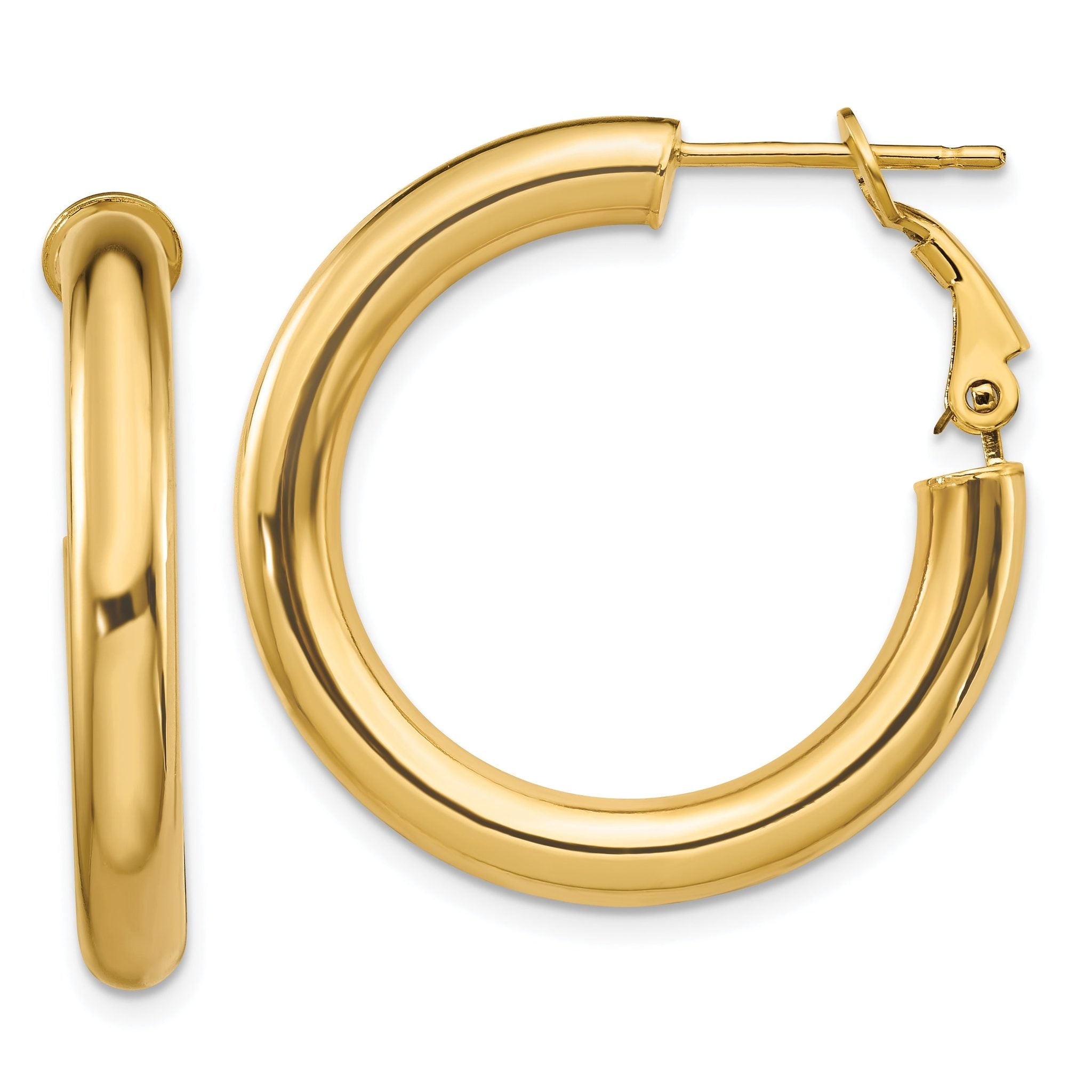 14k 4x20mm Polished Round Omega Back Hoop Earrings Main image