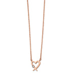 Chisel Stainless Steel Polished Rose IP-plated with Austrian Crystal Heart on a 16 inch Cable Chain with a 2 inch Extension Necklace