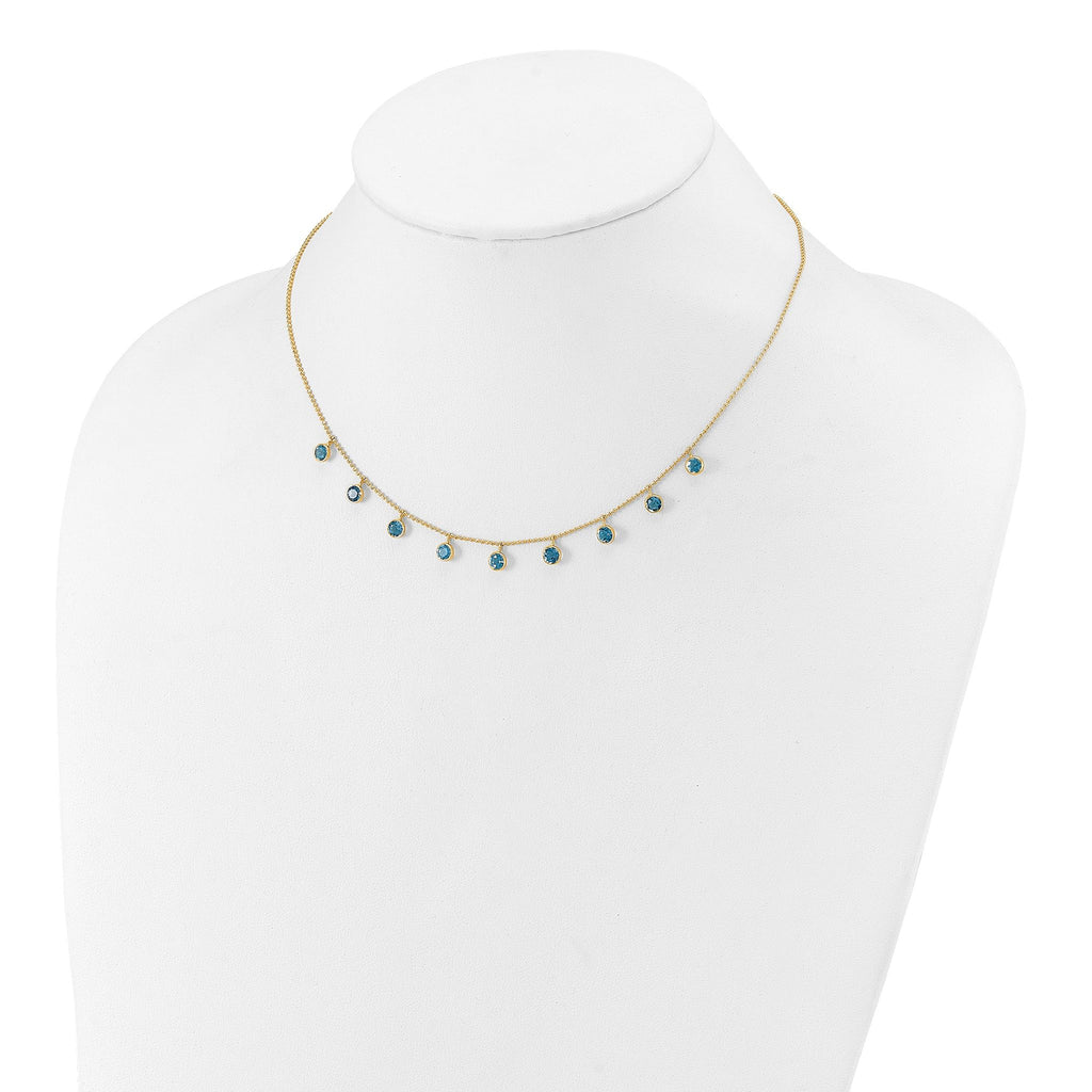 14k Blue Topaz Dangles 16 inch Necklace Plus 2 inch Extender