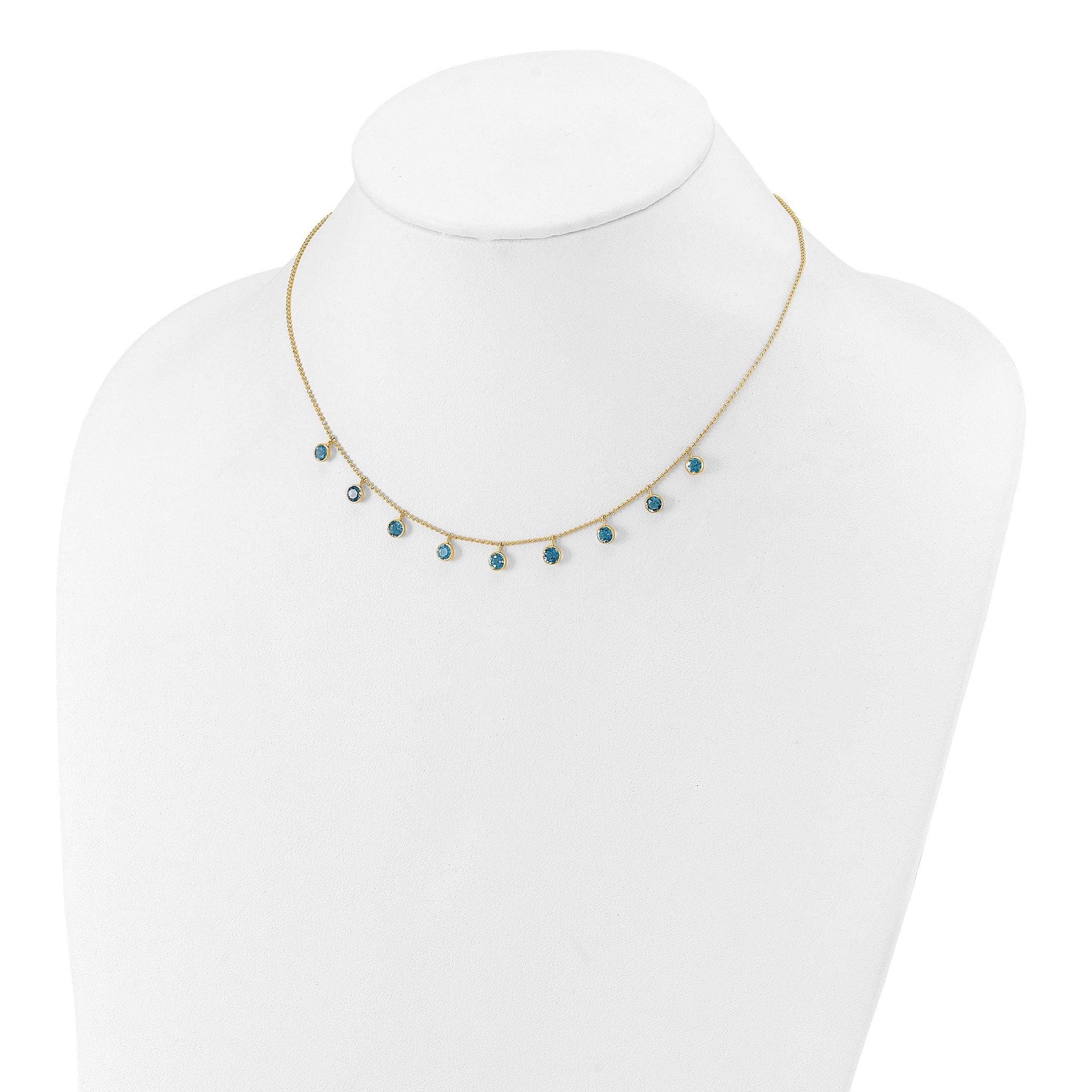 14k Blue Topaz Dangles 16 inch Necklace Plus 2 inch Extender