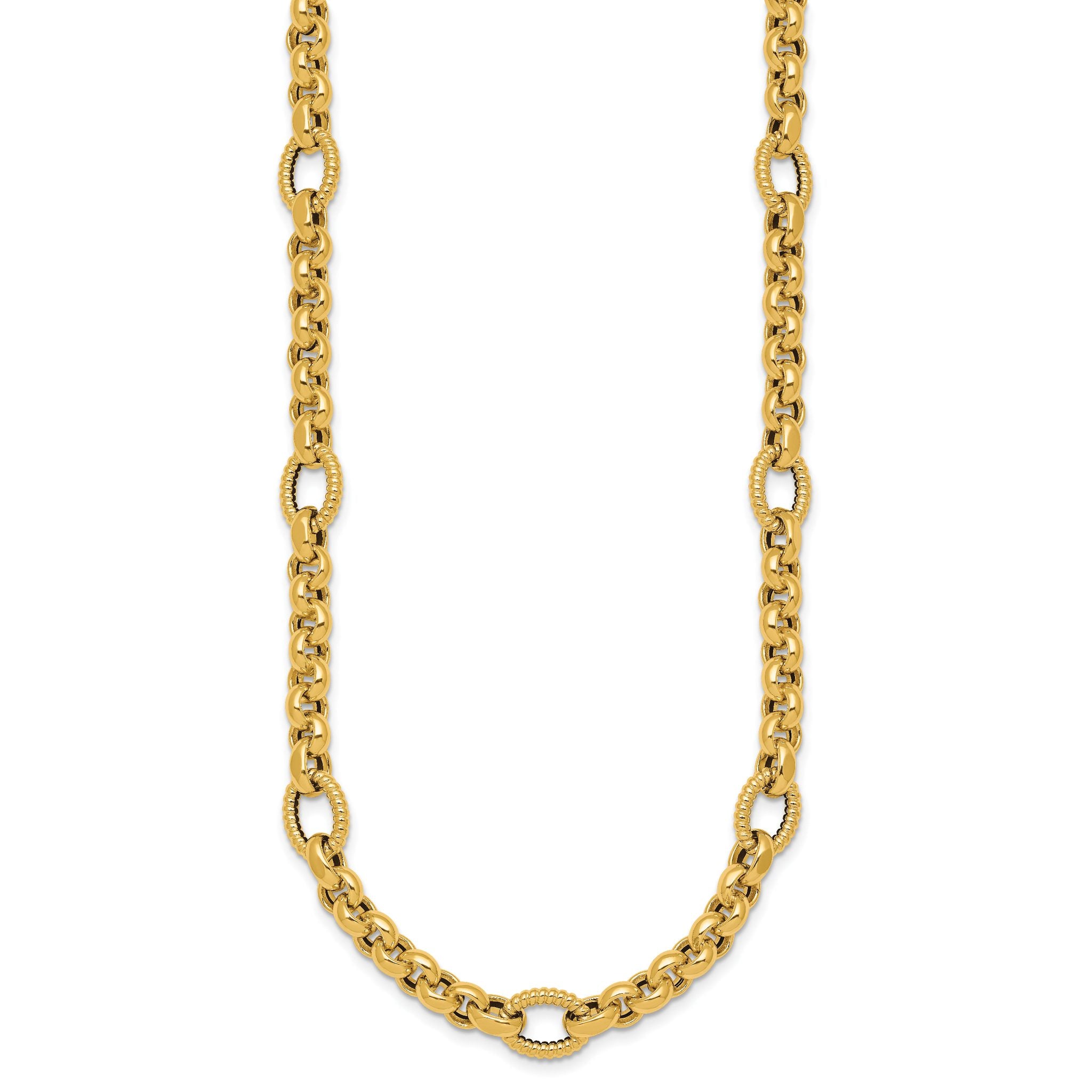 14k Polished and Textured Rolo and Oval Fancy Chain 18 inch Necklace Secondary image