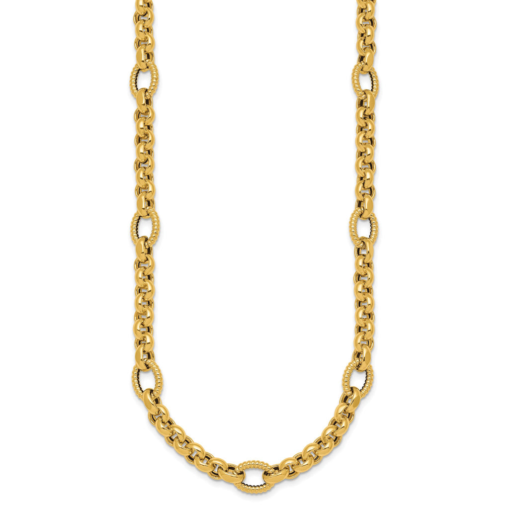 14k Polished and Textured Rolo and Oval Fancy Chain 18 inch Necklace