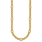 14k Polished and Textured Rolo and Oval Fancy Chain 18 inch Necklace