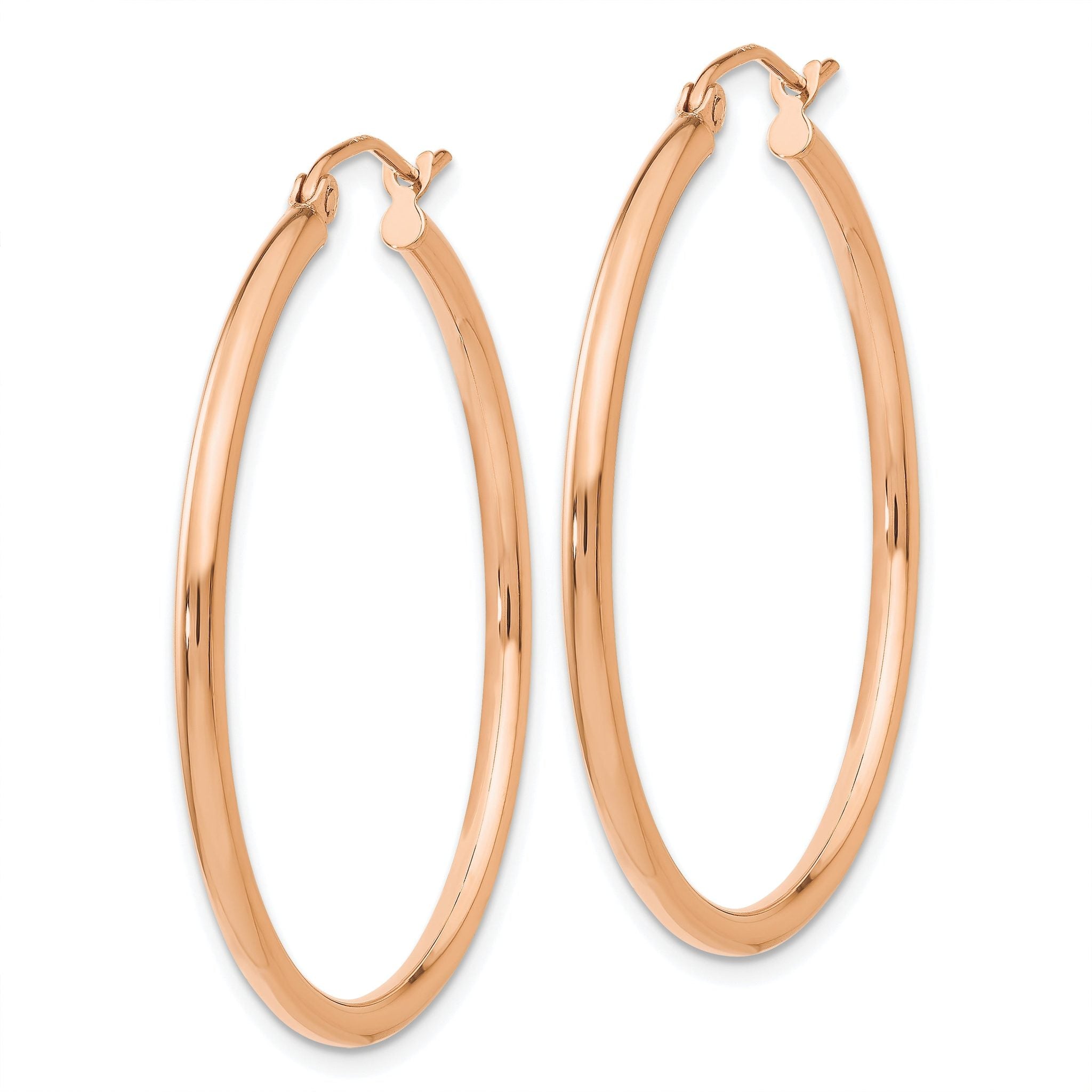 14k Rose Gold Polished 2mm Lightweight Tube Hoop Earrings Secondary image