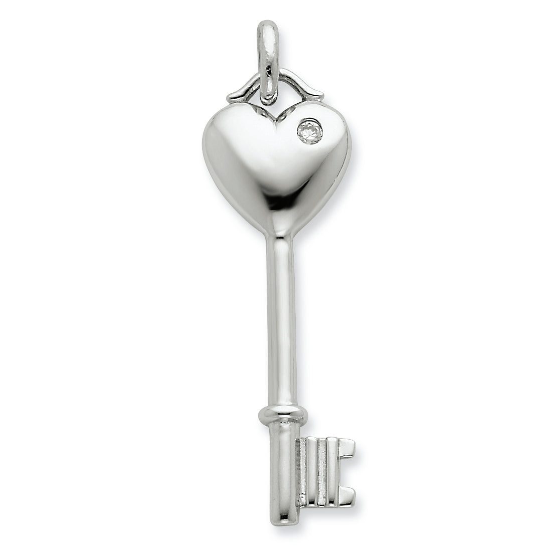 Sterling Silver CZ Heart Key Pendant Main image
