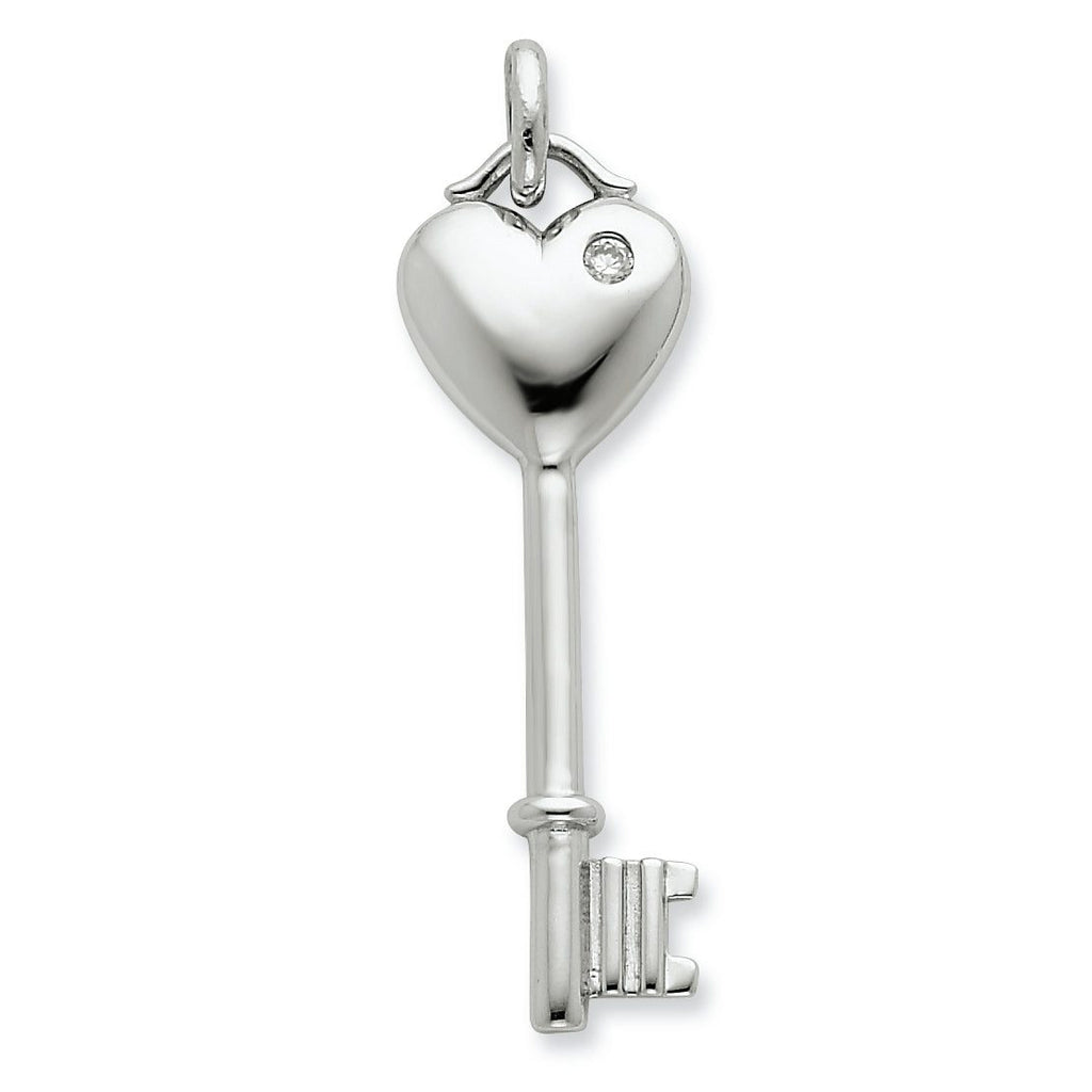 Heart Key Pendant in Sterling Silver with Cubic Zirconia, 47mm - Sophia Jewelers