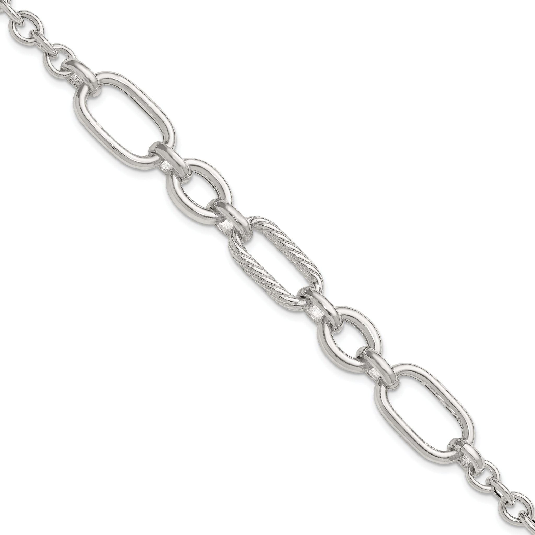 Sterling Silver Polished and Twisted Oval and Round Link 7.75 inch Bracelet Main image