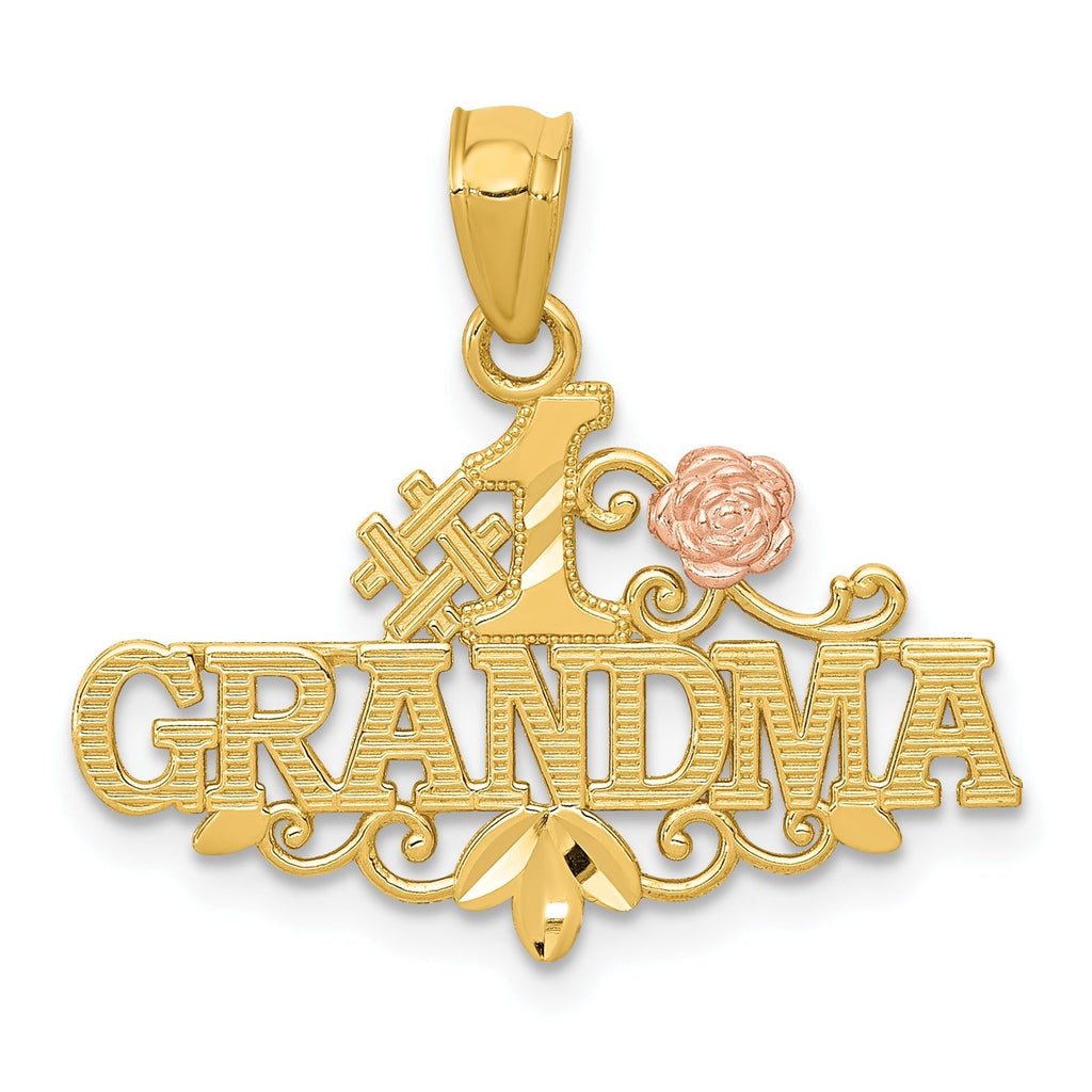 14K Two-Tone Diamond-Cut #1 Grandma Pendant with Polished Finish