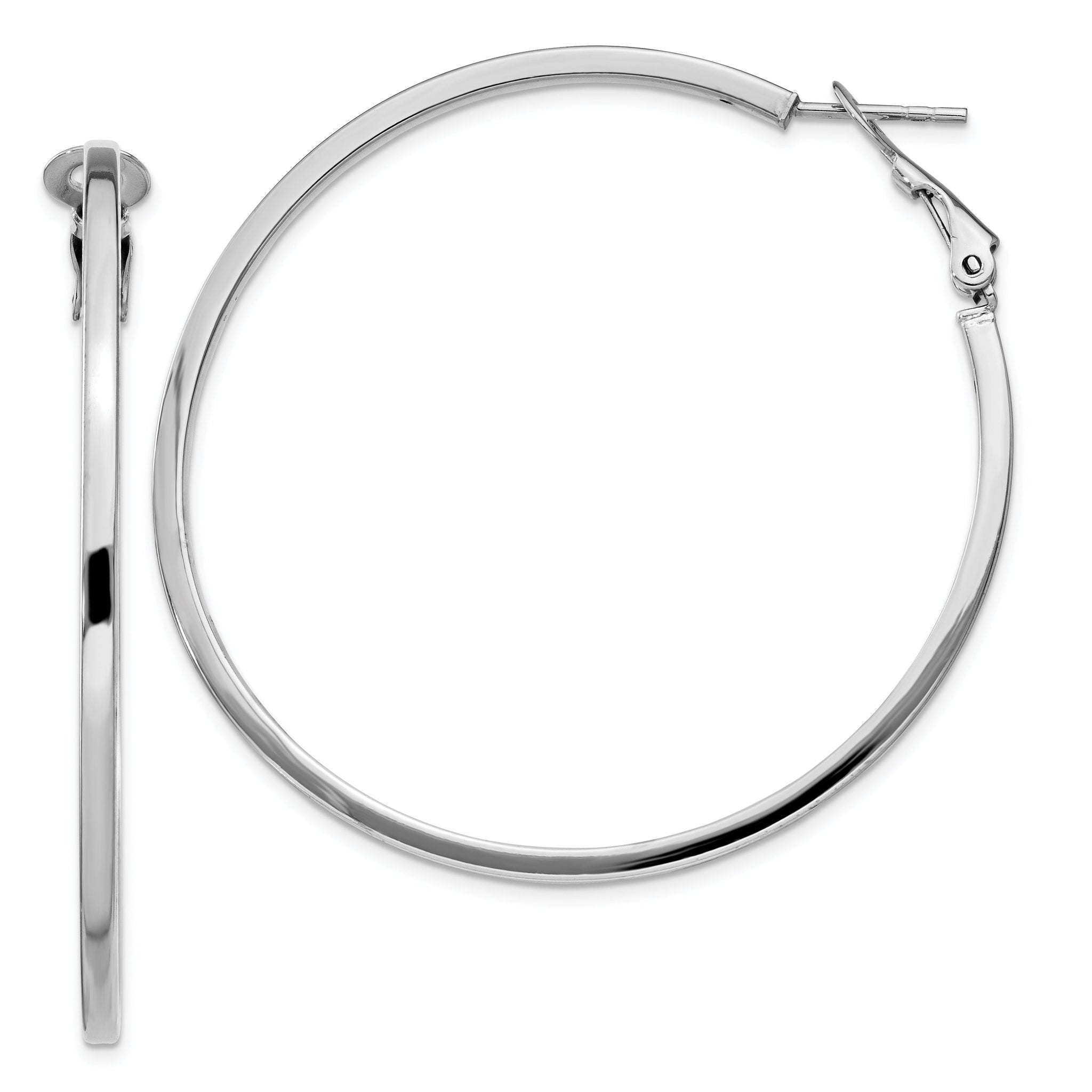 Sterling Silver RH-plated 2x50mm Omega Back Round Hoop Earrings Main image