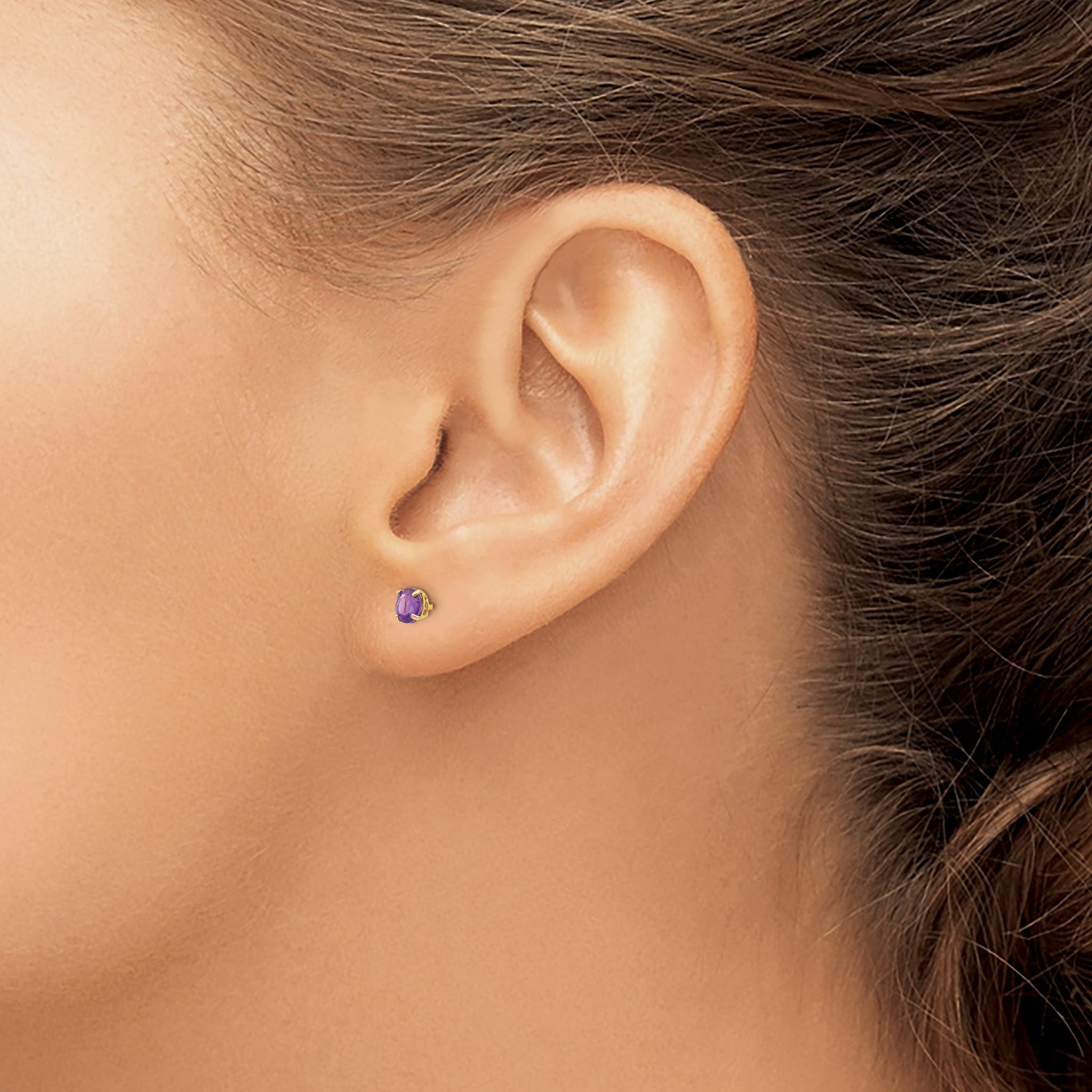 14K Gold Amethyst Stud Earrings with Polished Finish