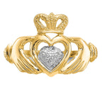 10k & Rhodium Claddagh Ring
