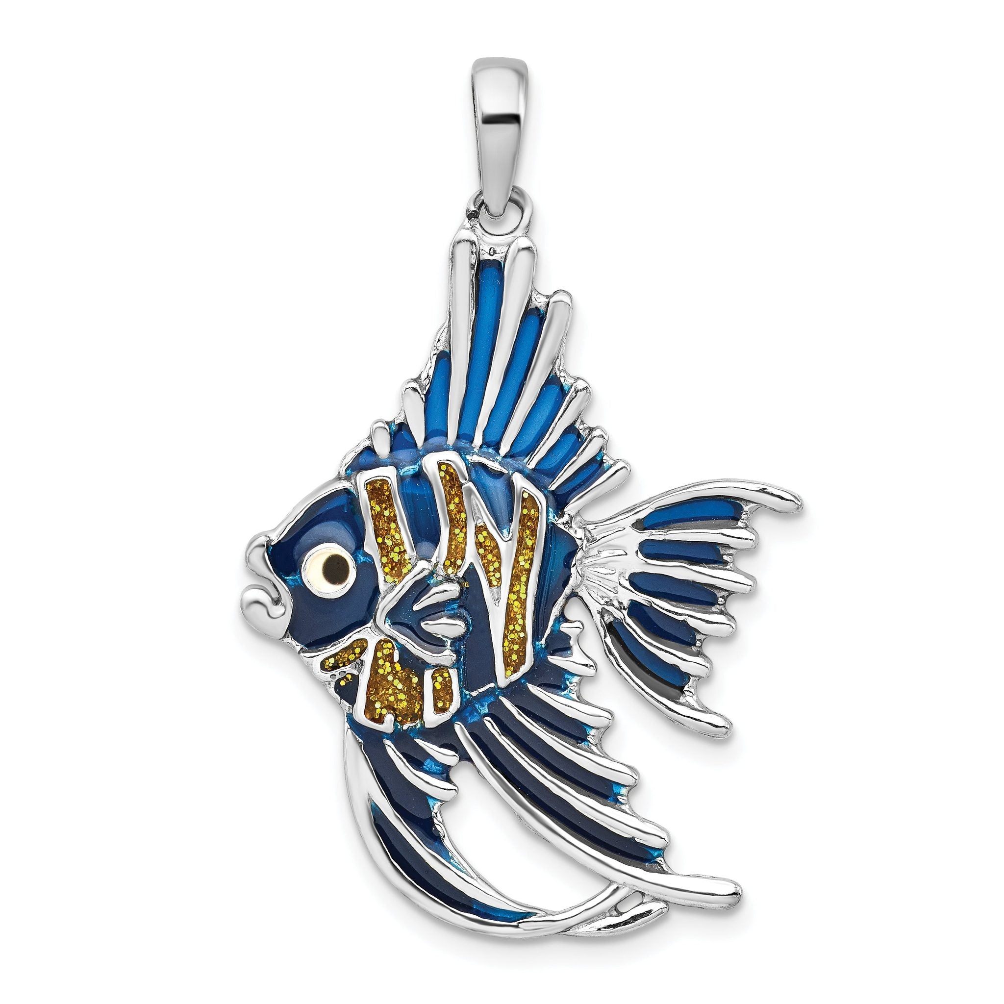 De-Ani Sterling Silver Rhodium-Plated Polished Enameled Angelfish Pendant Main image