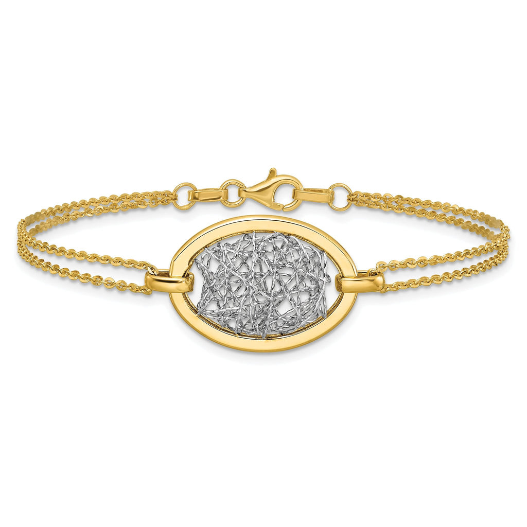 14K w/White Rhodium Polished D/C Fancy Oval 2-Strand Bracelet