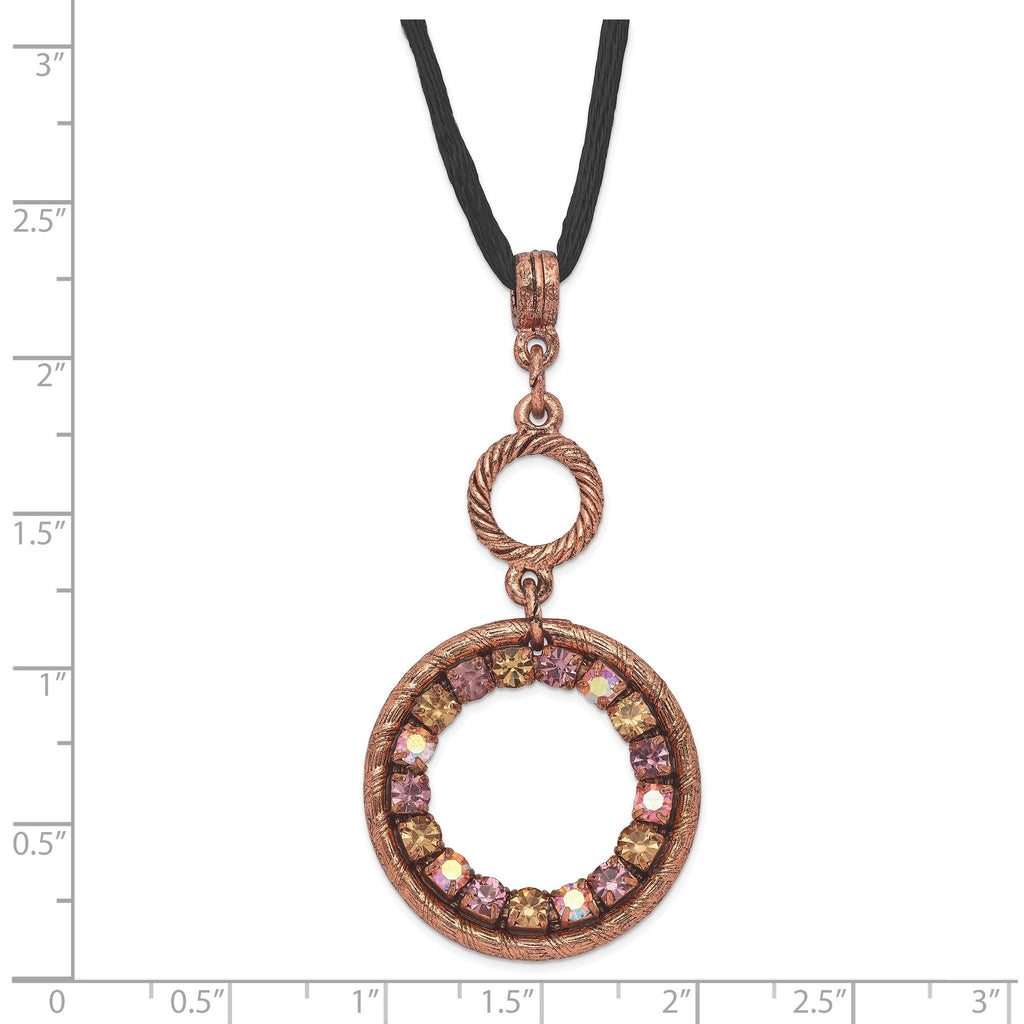 Crystal Double Circle Cord Necklace in Copper-Tone