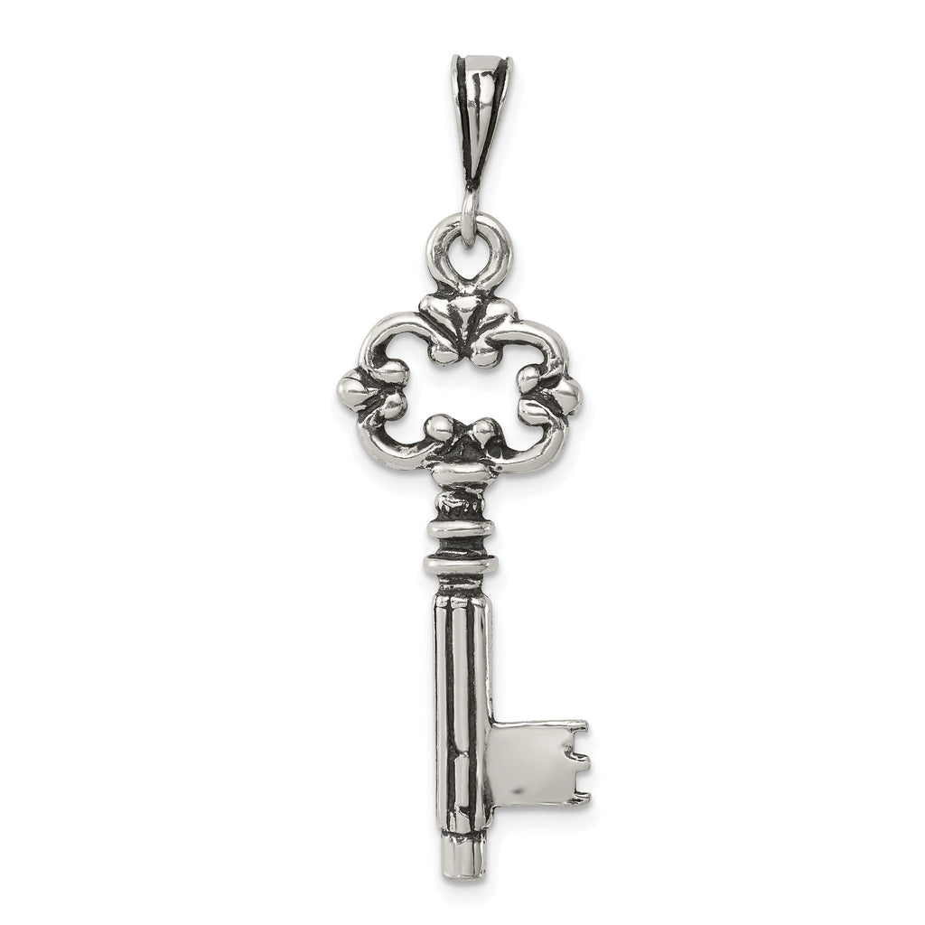 Sterling Silver 925 Key Pendant with Polished Antique Finish