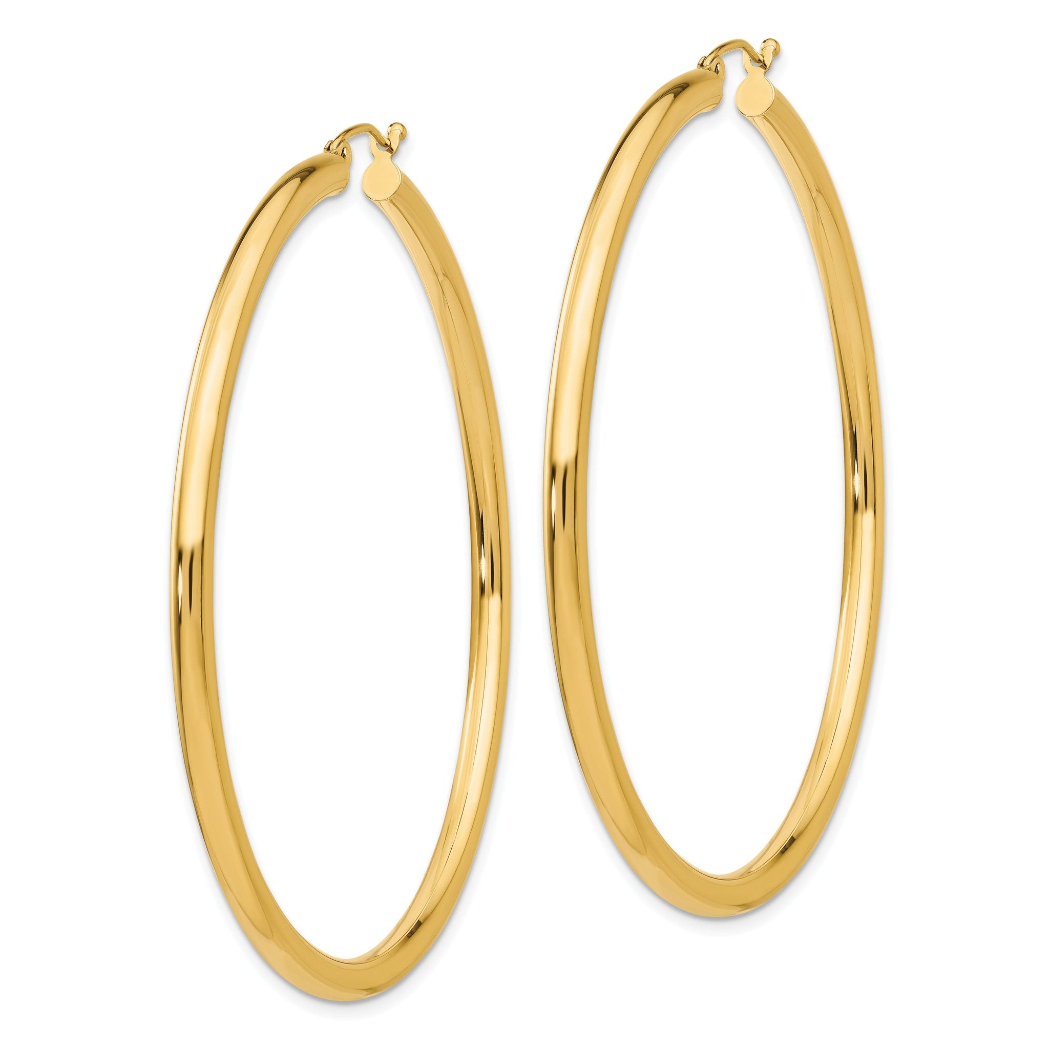 14K Polished 3mm Lightweight Tube Hoop Earrings Secondary image