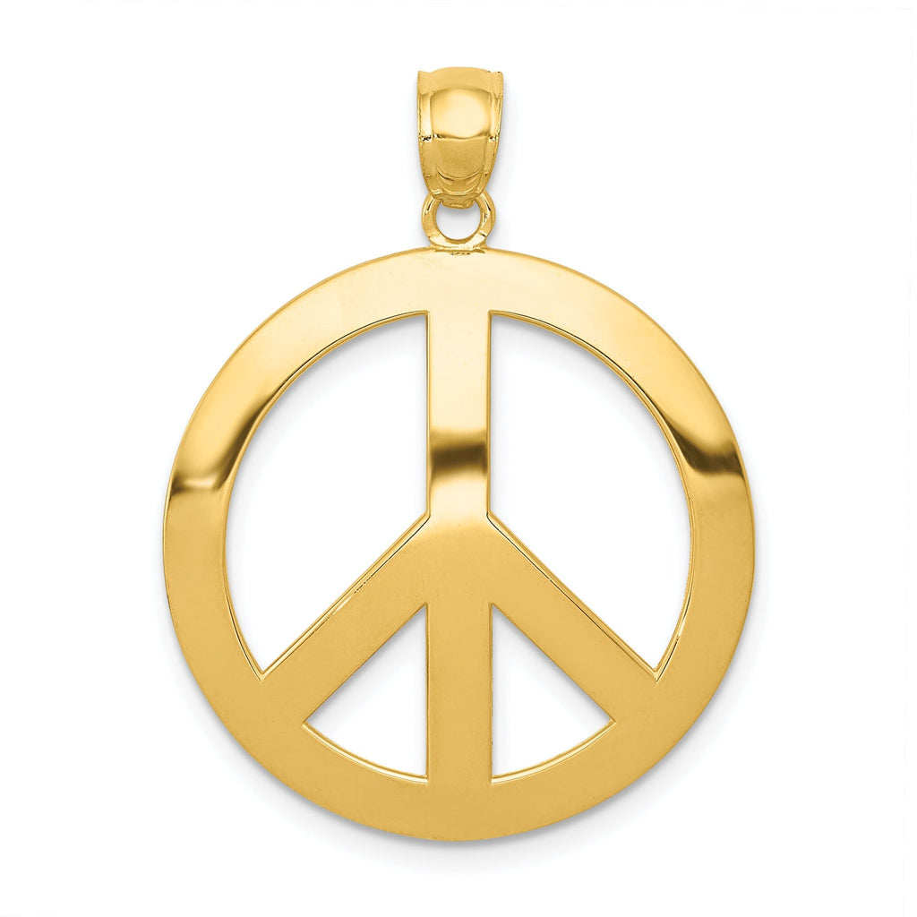 14K Gold Peace Sign Pendant for Men Polished, Solid, Casted Design
