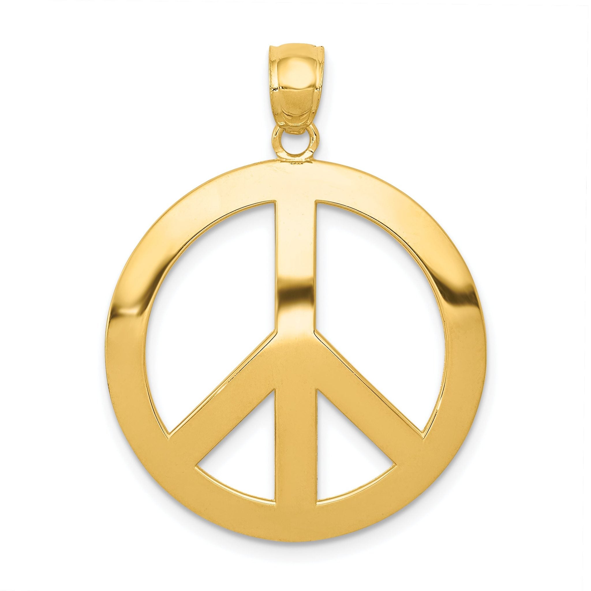 14K Gold Peace Sign Pendant for Men Polished, Solid, Casted Design
