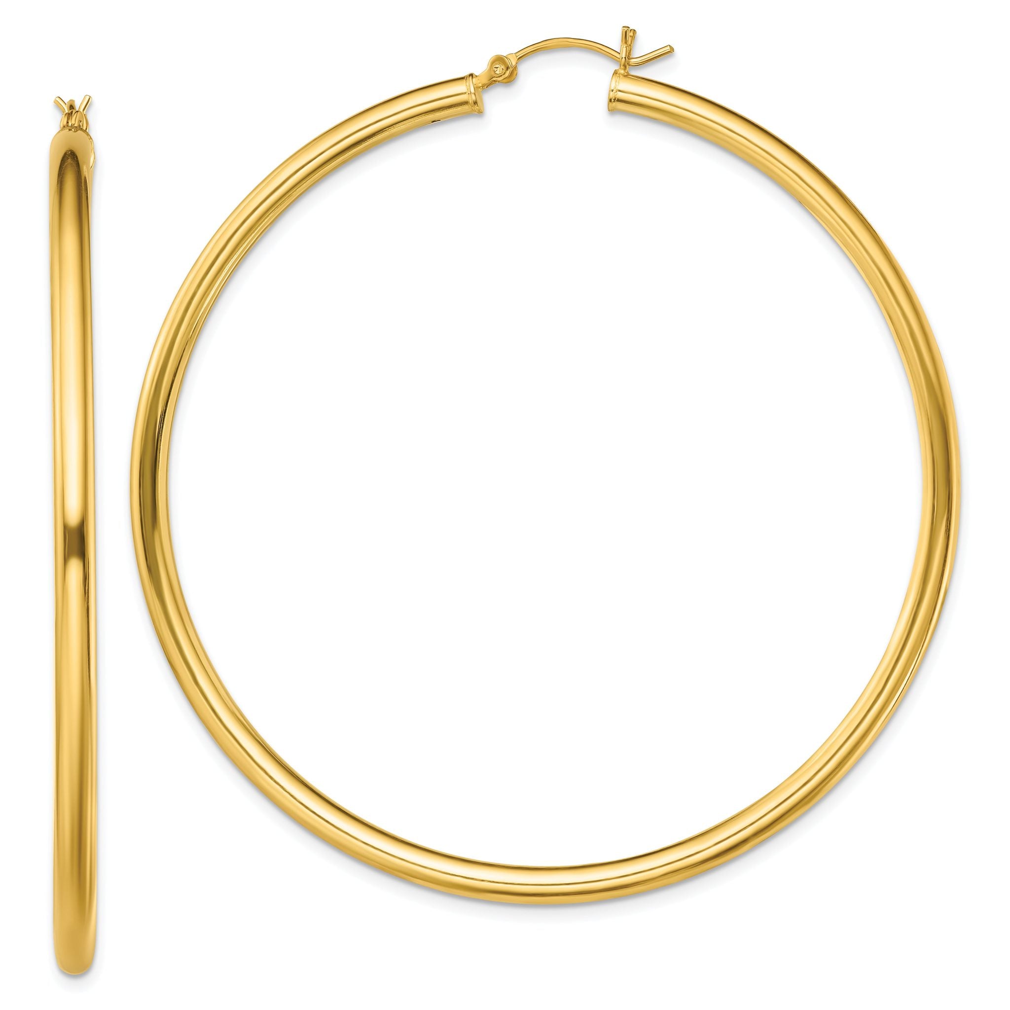 Sterling Silver Gold-Tone Polished 3x65mm Hoop Earrings