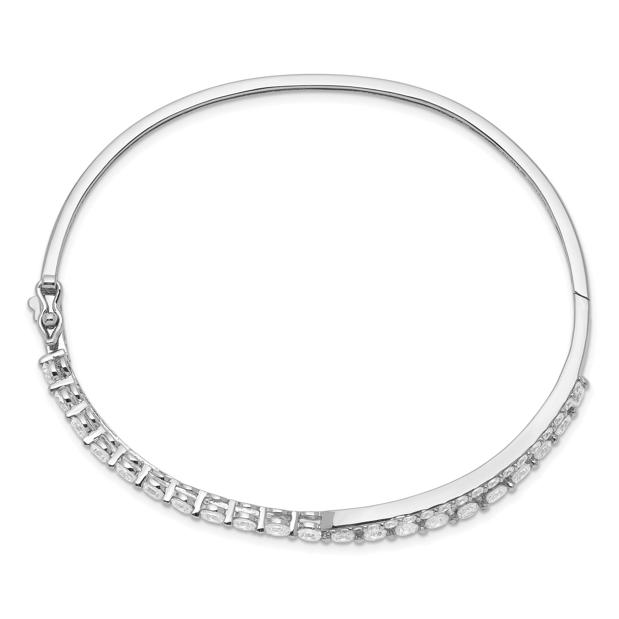 Sterling Silver Rhodium-plated Criss Cross CZ Hinged Bangle Secondary image