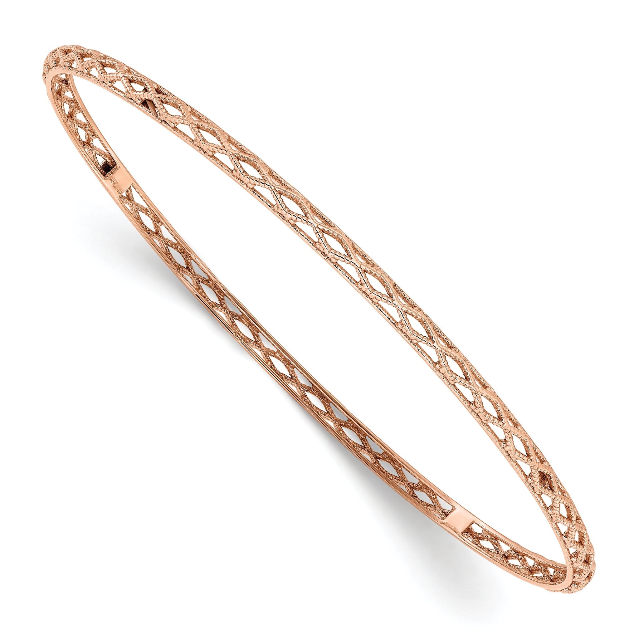 14K Rose Gold Polished and Textured Slip-on Bangle Main image