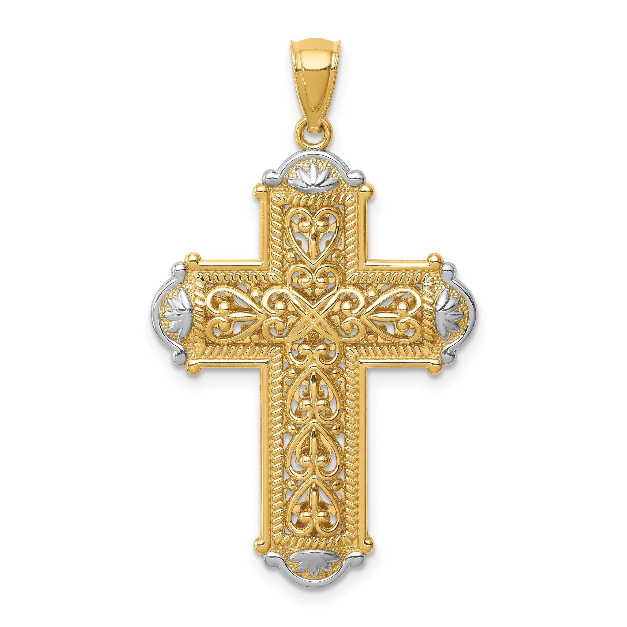 14K White Rhodium D/C Reversible Cross Pendant Main image