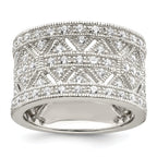 Sterling Silver Rhodium-plated Polished CZ Vintage Ring