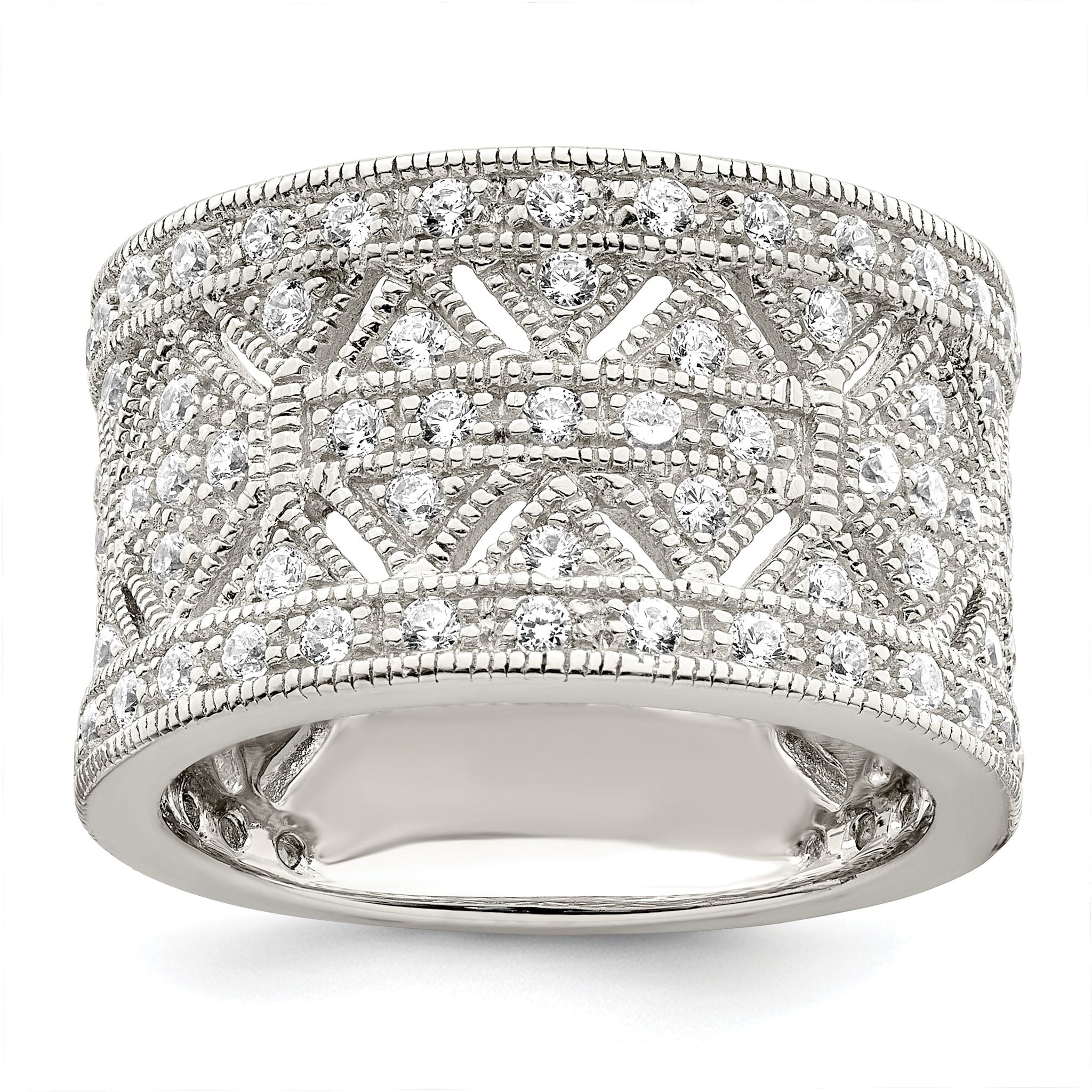 Sterling Silver Rhodium-plated Polished CZ Vintage Ring