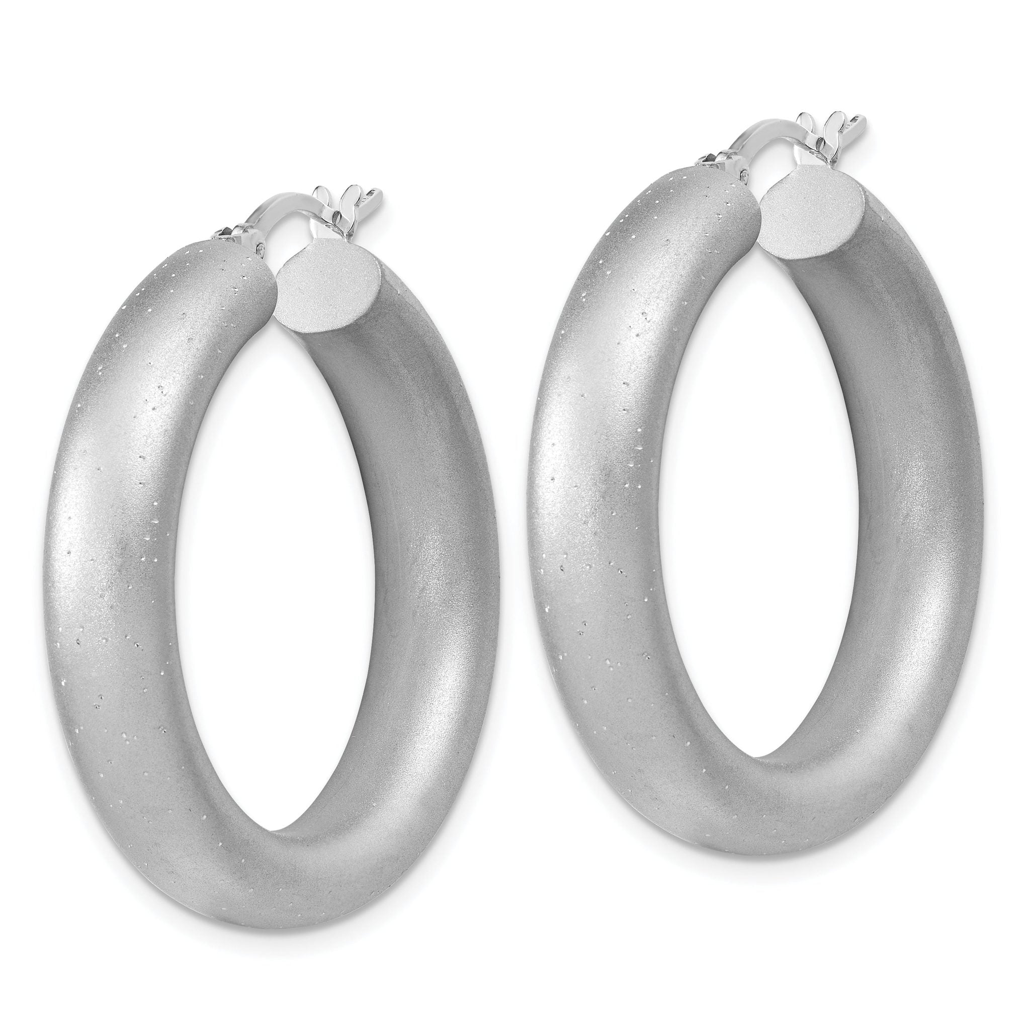 Sterling Silver Radiant Esse RH-plat Satin Sparkle Hoop Earrings Secondary image