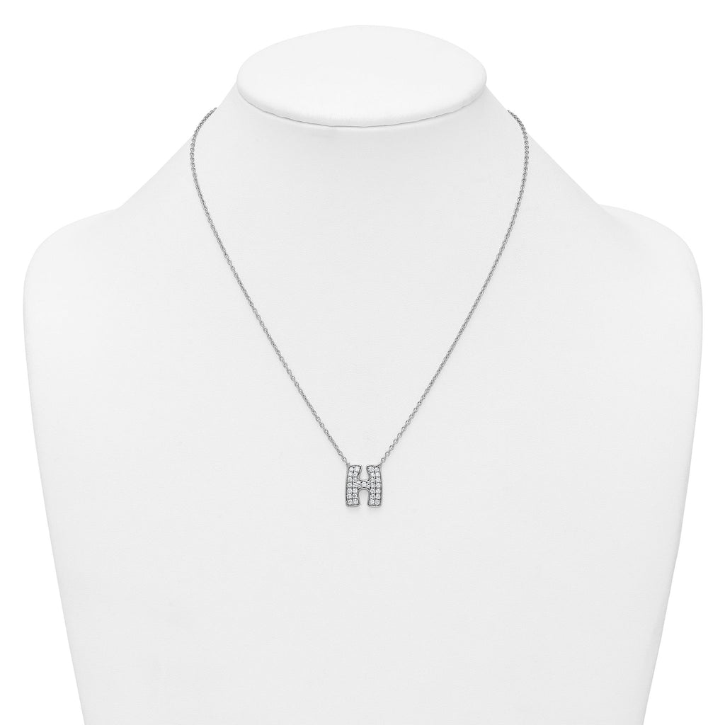 14k White Gold 5/8 carat Lab Grown Diamond VS+ F+ Complete Letter H 18 inch Initial Necklace
